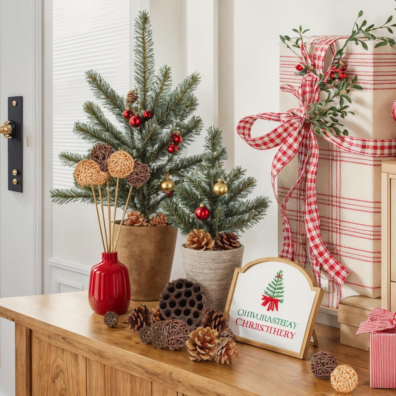 DomeStar Set 38PCS Adornos de Piñas Naturales y Ratan