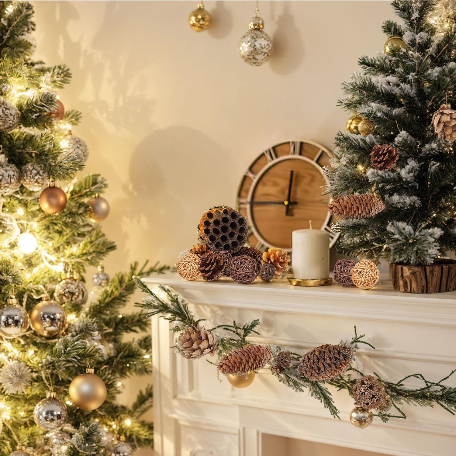 DomeStar Set 38PCS Adornos de Piñas Naturales y Ratan