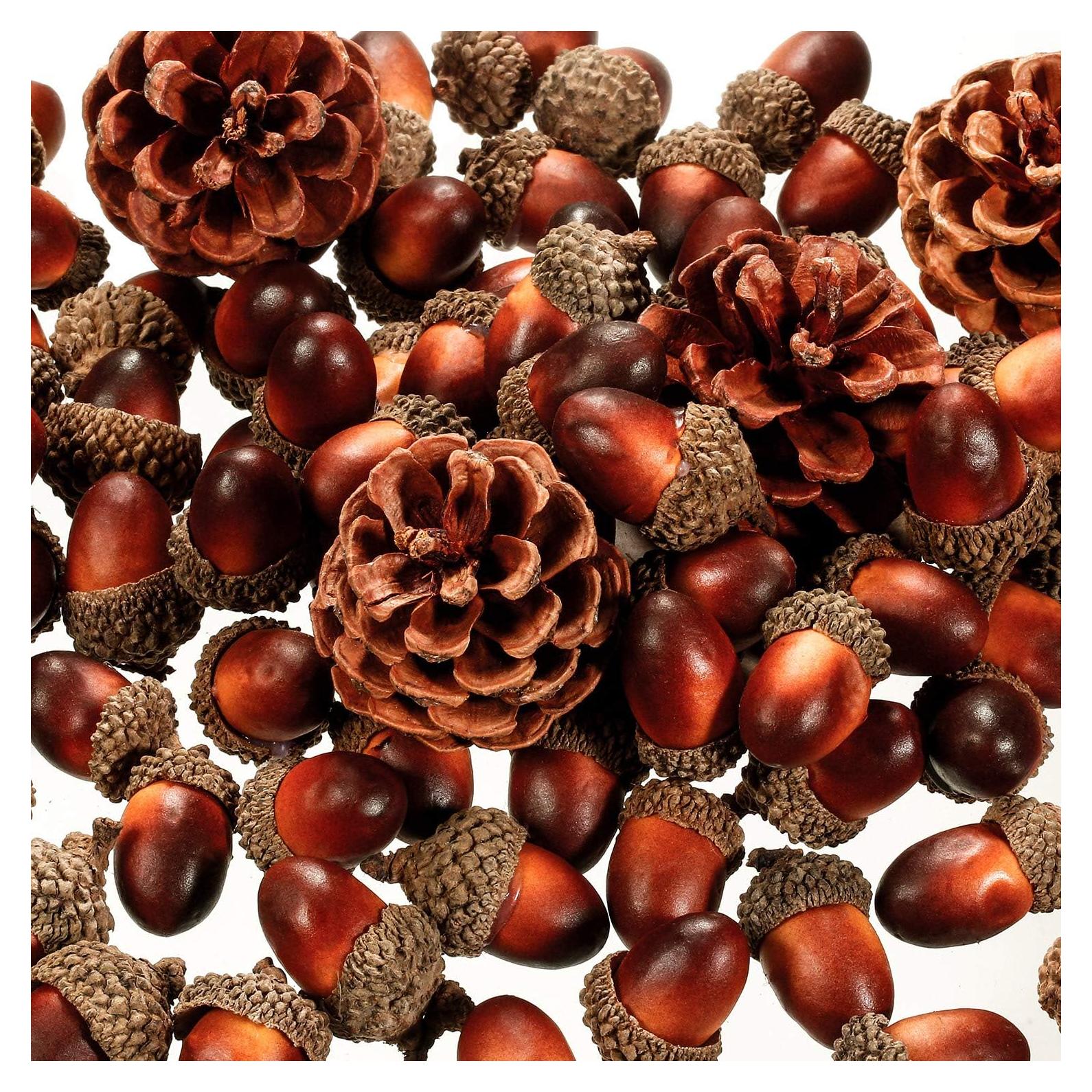 Pangda 120 Pcs Bellotas Artificiales y Piñas para Decoración