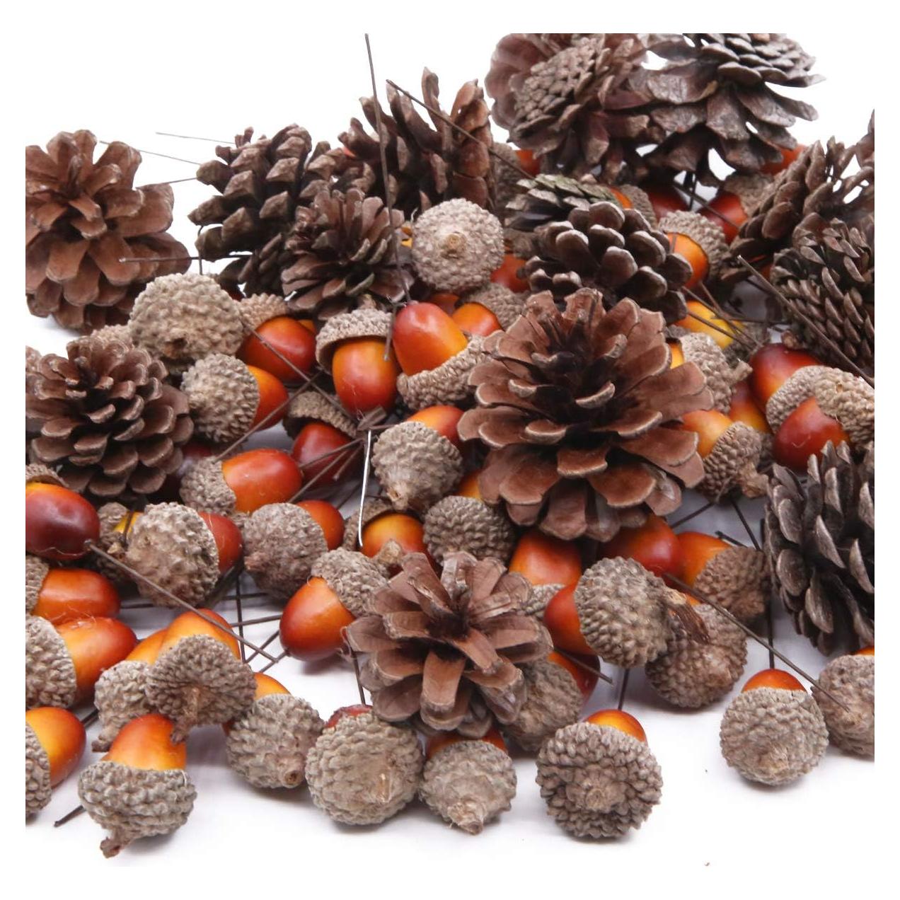 Conjunto de Adornos Navideños Apol 120 Pcs Bellotas y Piñas