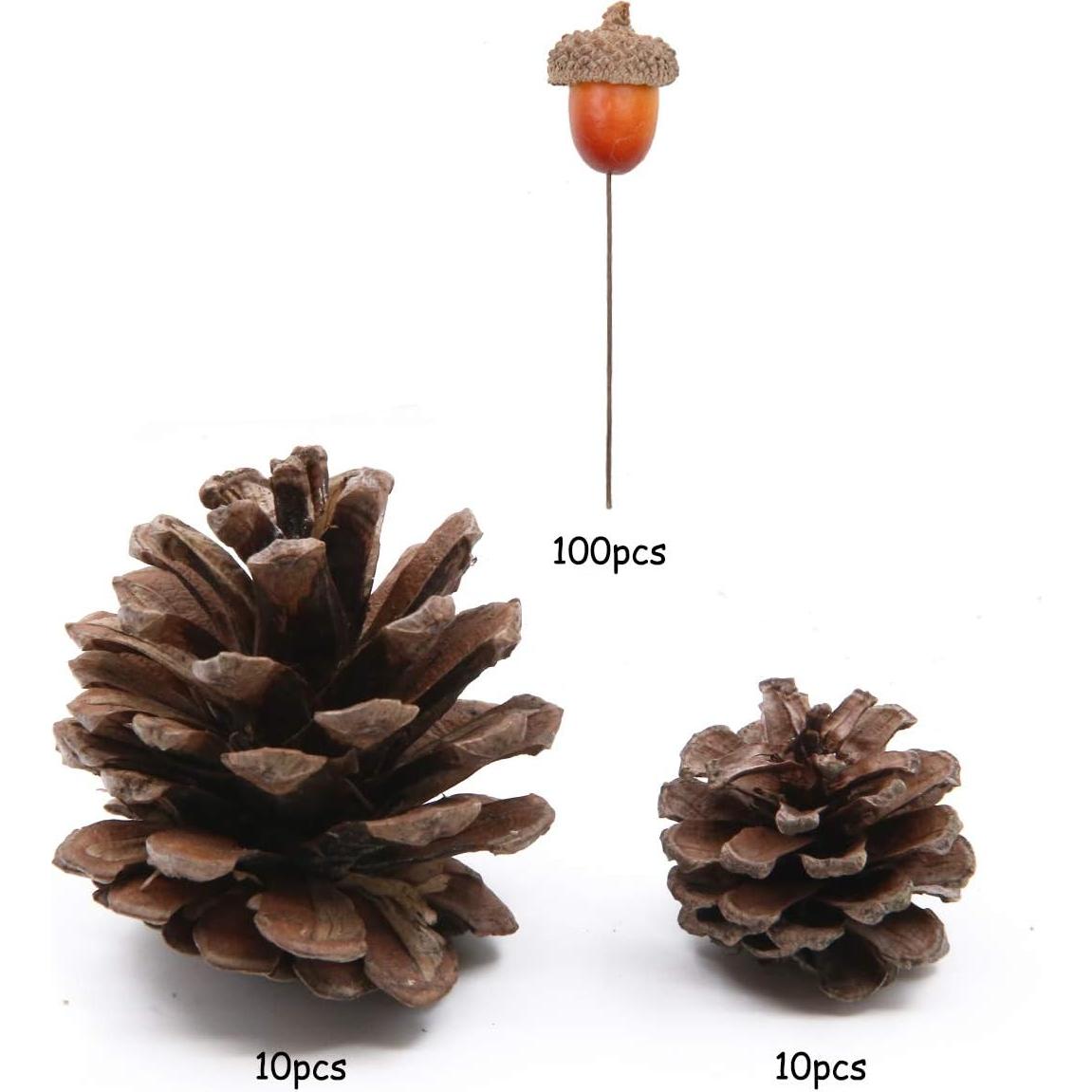 Conjunto de Adornos Navideños Apol 120 Pcs Bellotas y Piñas