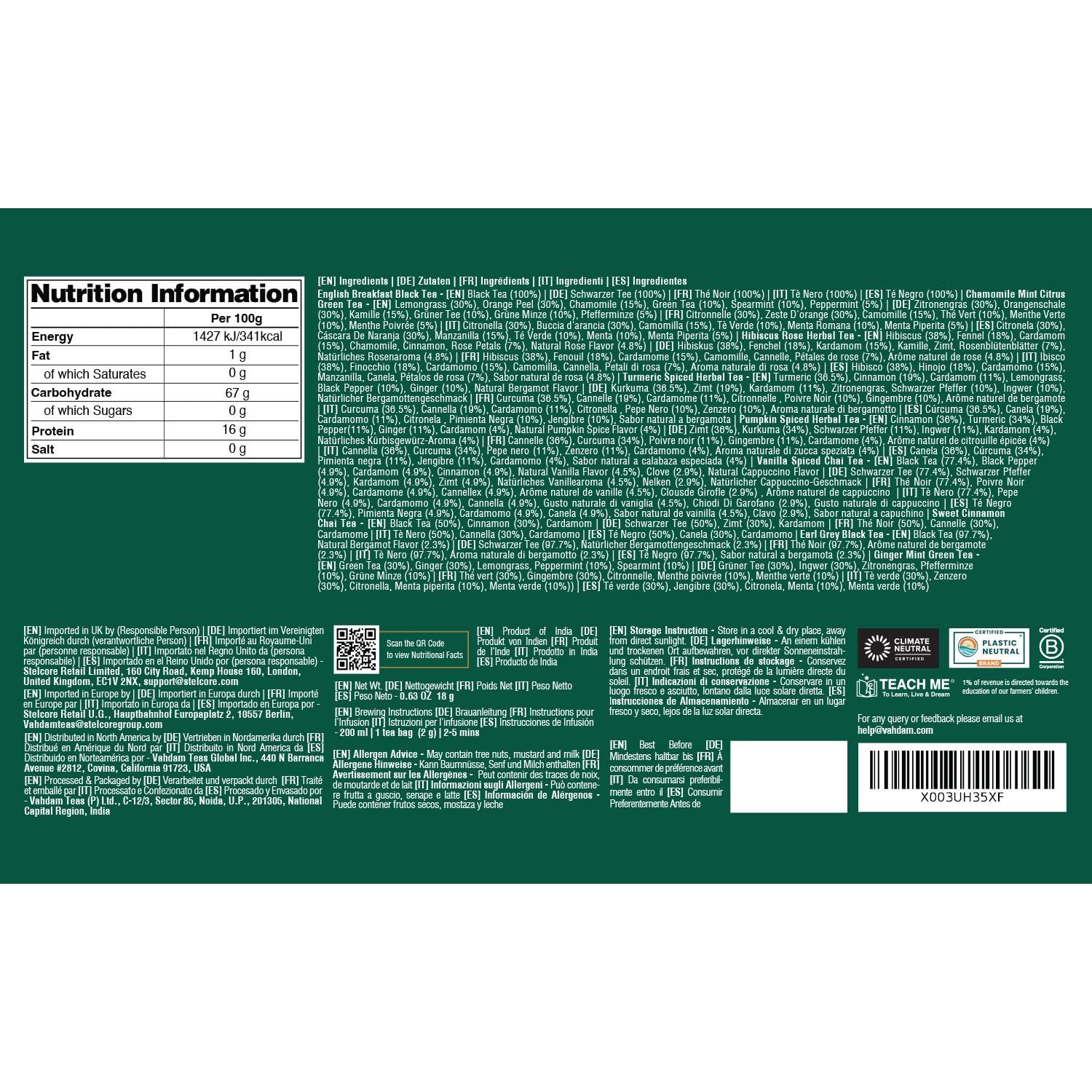 Set de Regalo de Té VAHDAM Navidad 2025 - 9 Bolsitas Premium