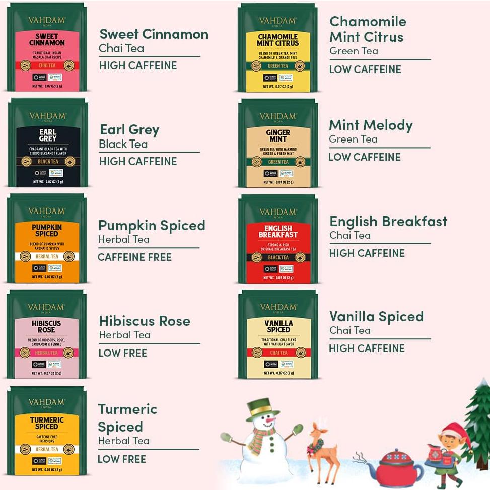 Set de Regalo de Té VAHDAM Navidad 2025 - 9 Bolsitas Premium