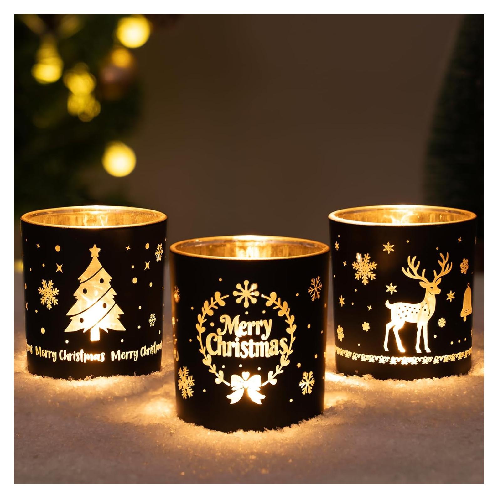 Set de 3 Soportes de Velas de Vidrio Larcenciel Navidad