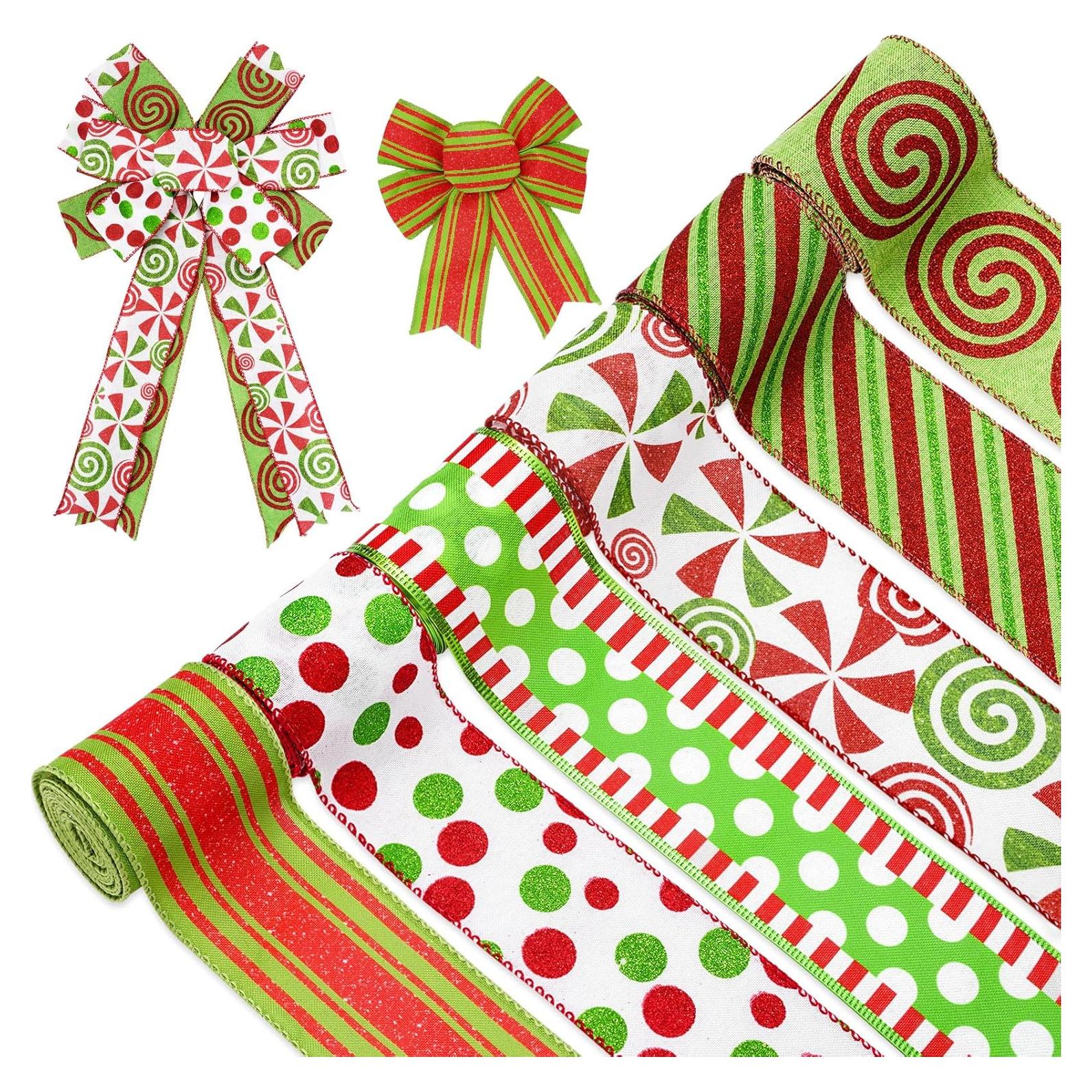 Cintas de Navidad Whaline 6 Rollos 32.9m Yute Rojo Verde