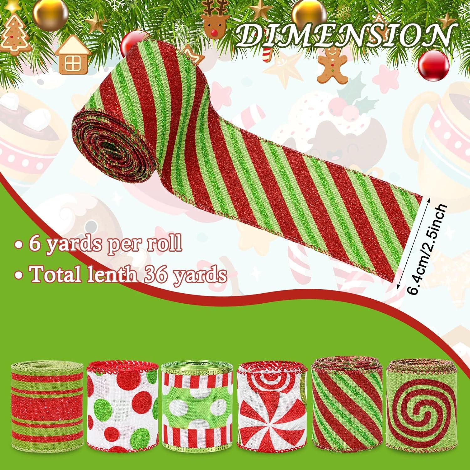 Cintas de Navidad Whaline 6 Rollos 32.9m Yute Rojo Verde