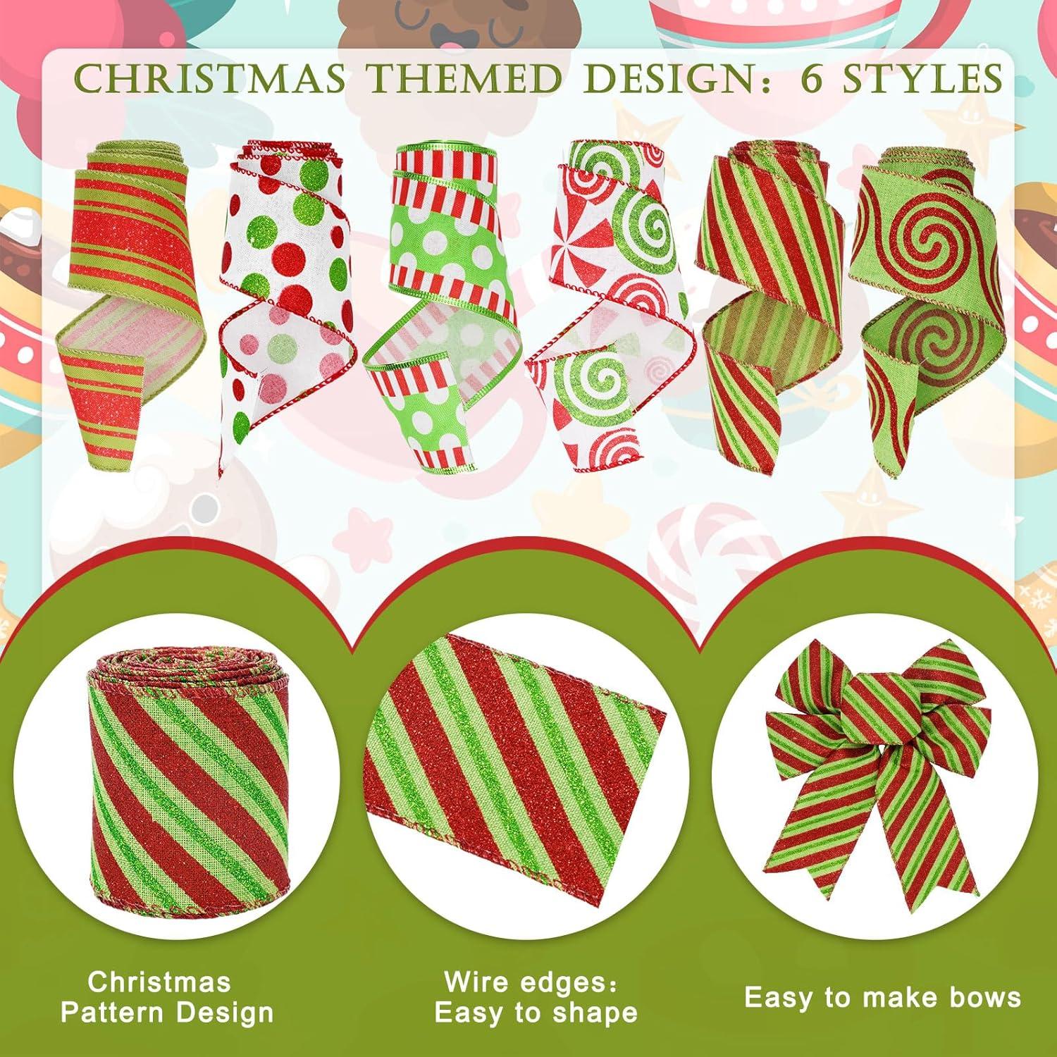 Cintas de Navidad Whaline 6 Rollos 32.9m Yute Rojo Verde