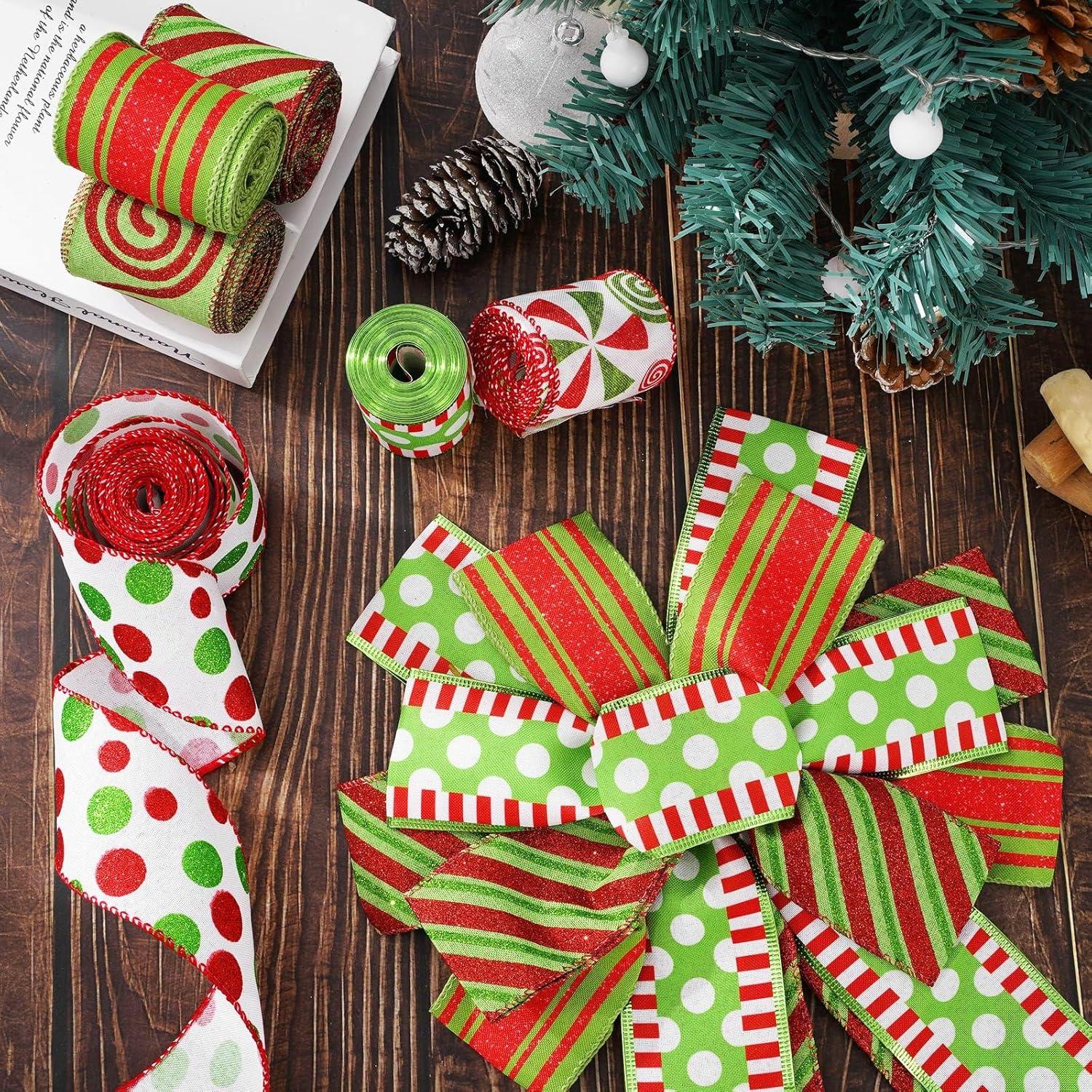 Cintas de Navidad Whaline 6 Rollos 32.9m Yute Rojo Verde