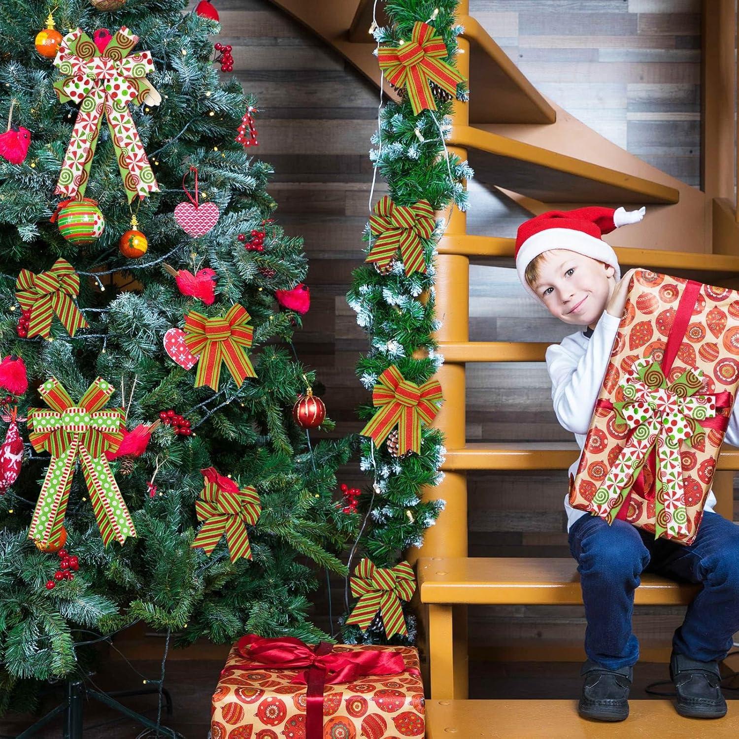 Cintas de Navidad Whaline 6 Rollos 32.9m Yute Rojo Verde