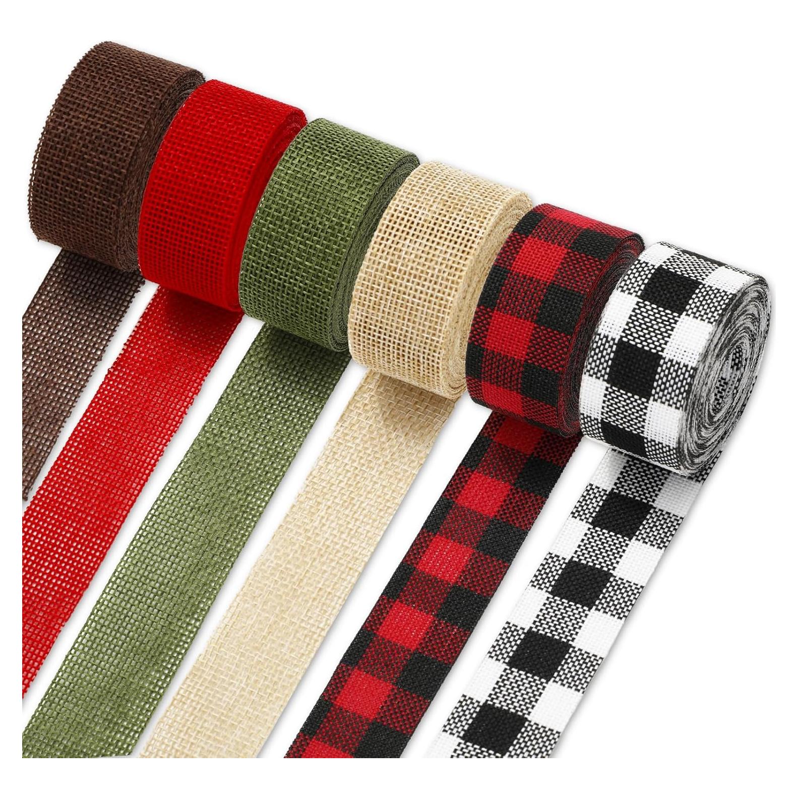 6 Rollos de Cinta de Arpillera Navideña 1" x 6 Yards JarThenaAMCS