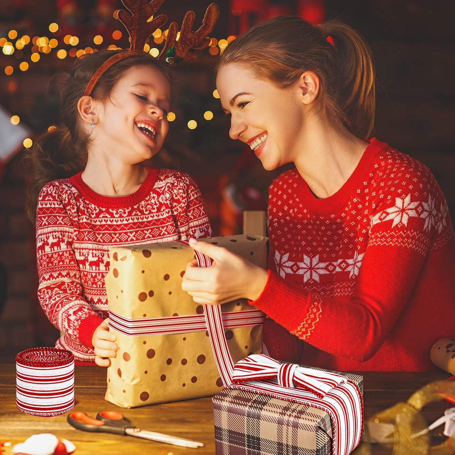 Cinta Navideña Whaline 2 Rollos 6.3 cm x 10.97 m Rayas Rústicas