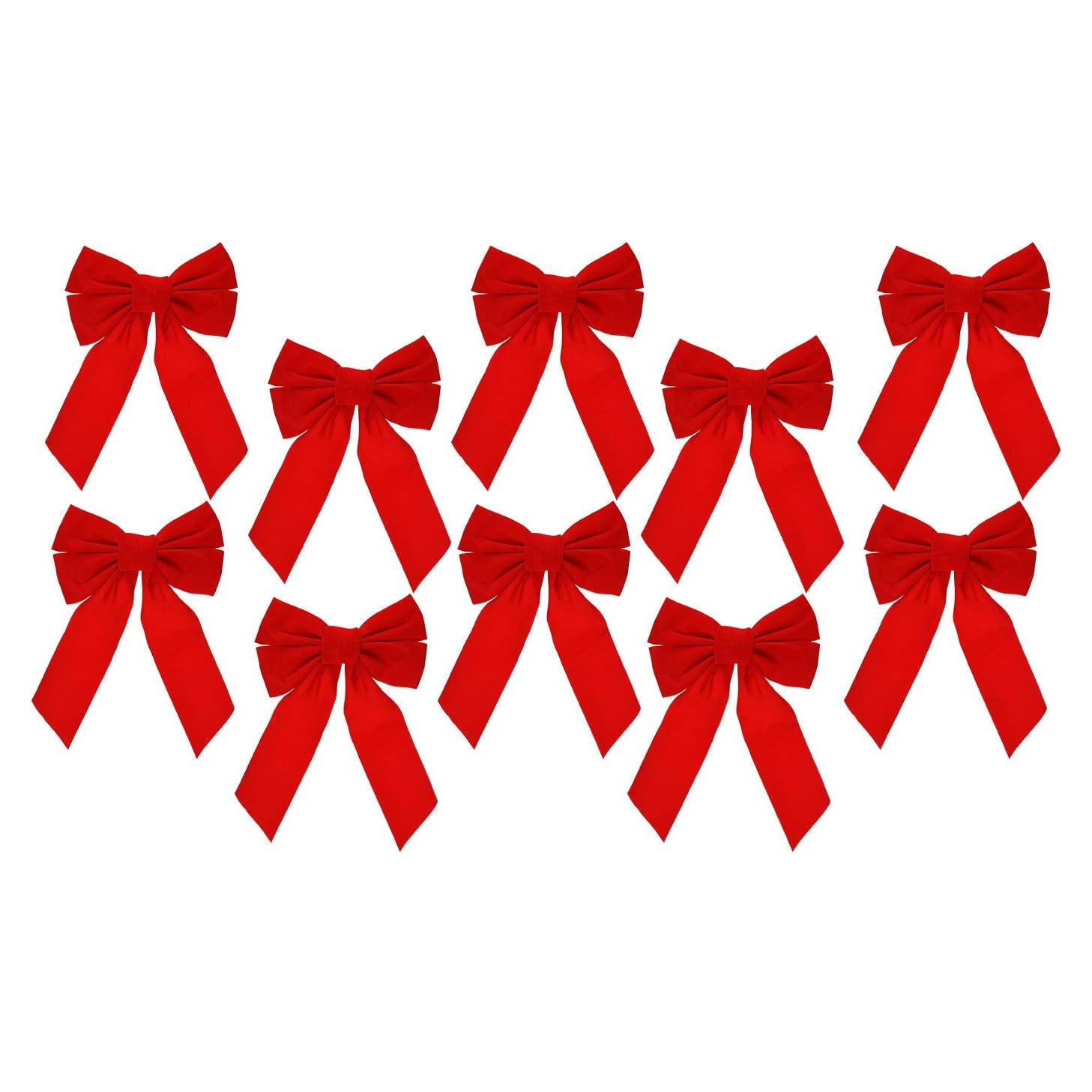 Juego de 10 Lazos de Terciopelo Rojo 33x22cm - Decoración Navideña