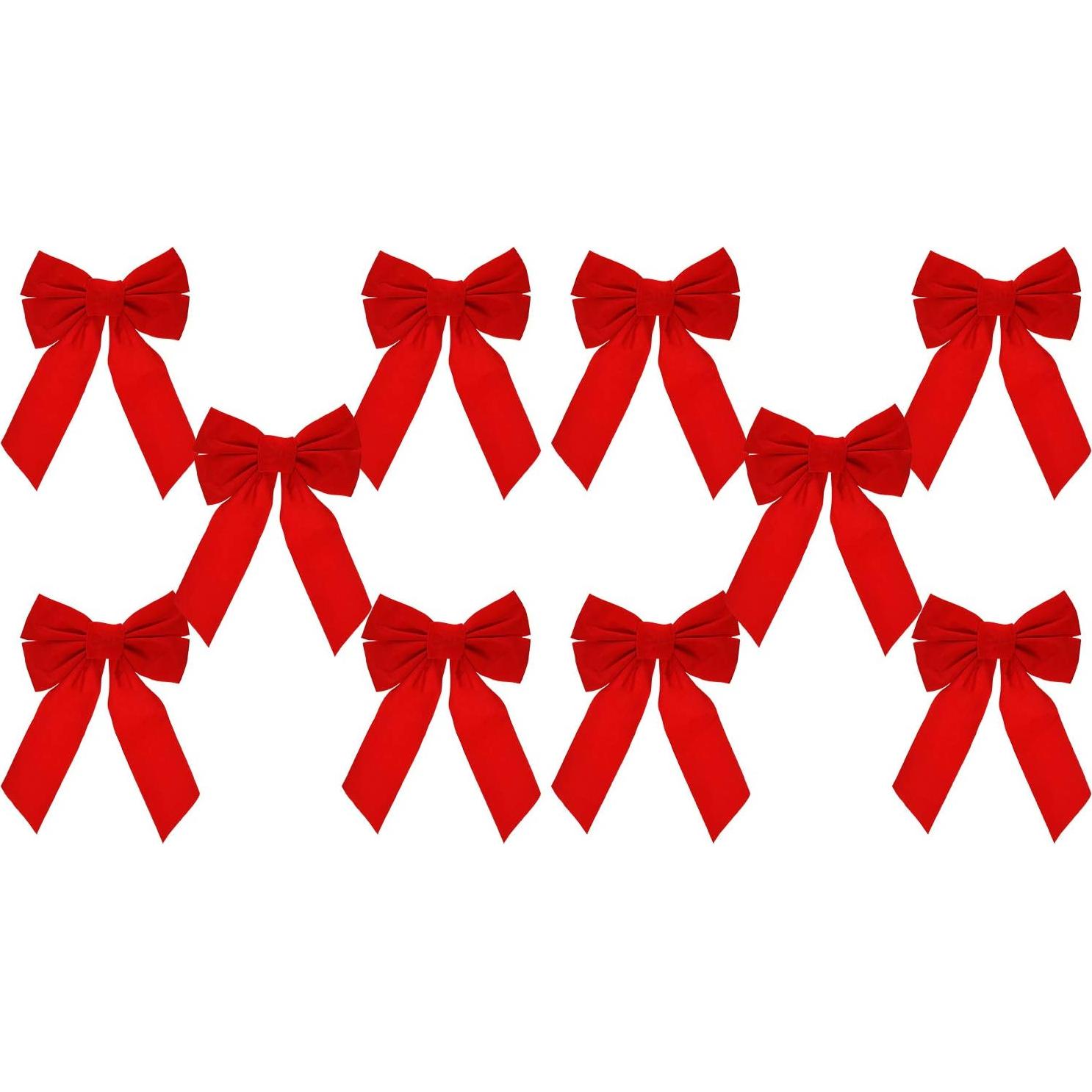 Juego de 10 Lazos de Terciopelo Rojo 33x22cm - Decoración Navideña