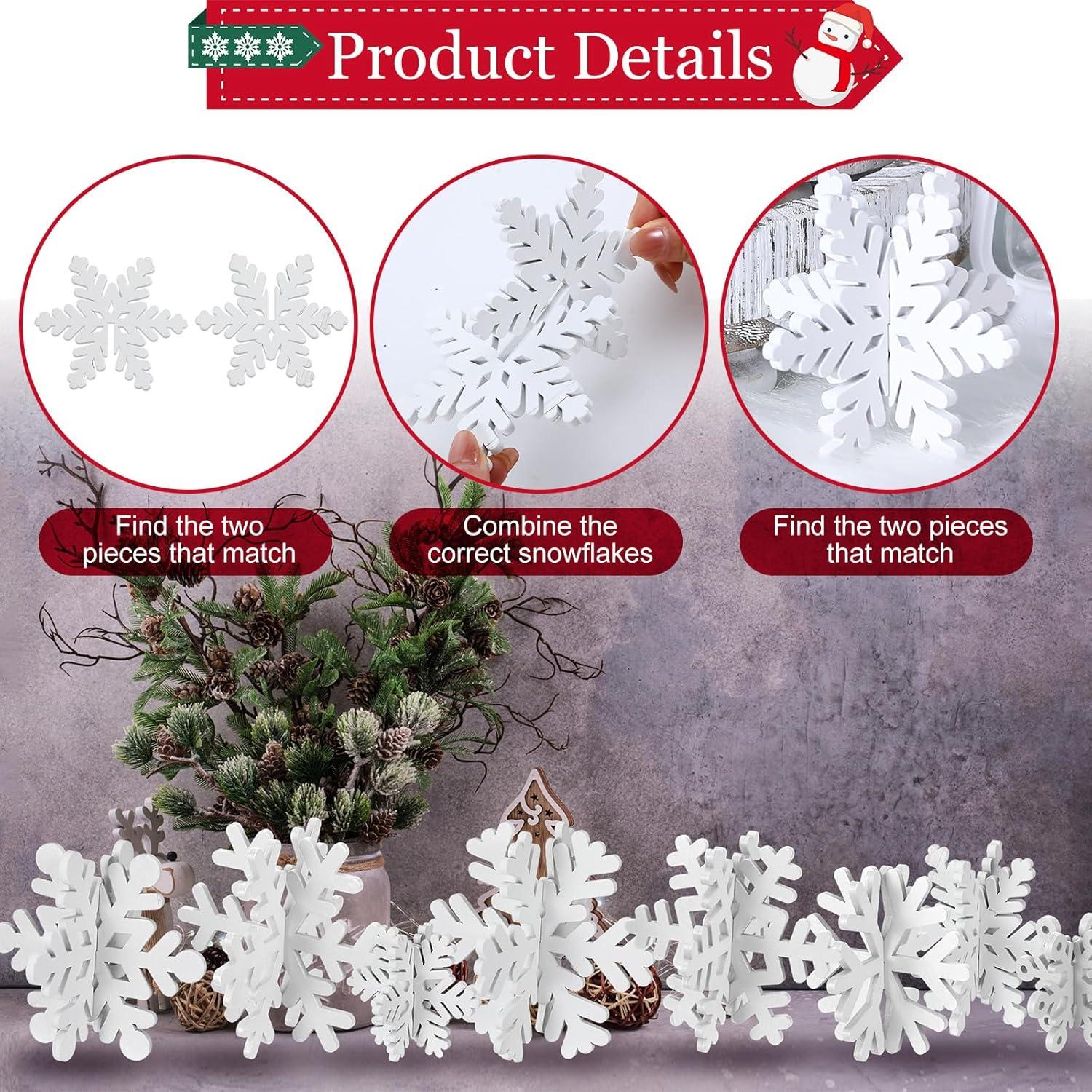 Decoración de Copos de Nieve de Madera Wenqik - 8 Pcs Blancos