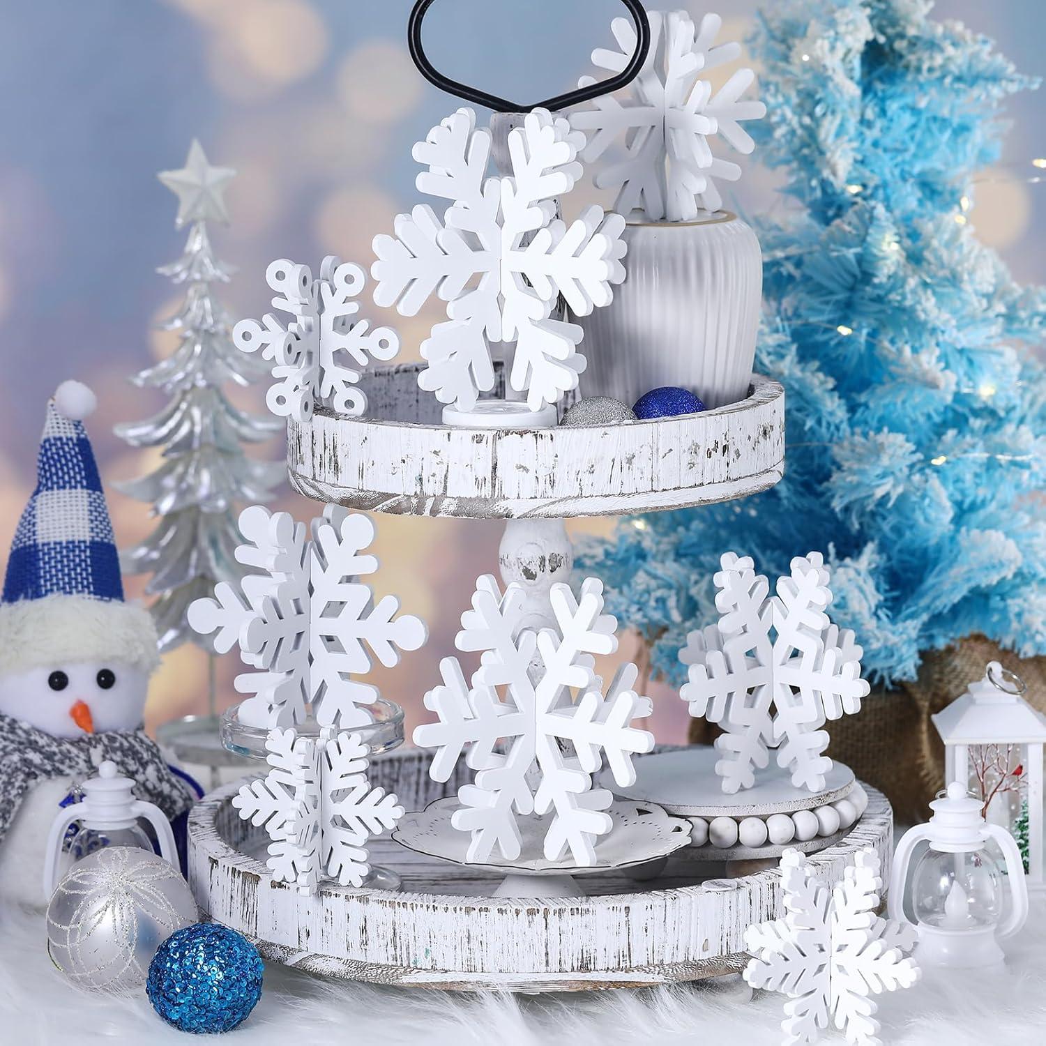 Decoración de Copos de Nieve de Madera Wenqik - 8 Pcs Blancos