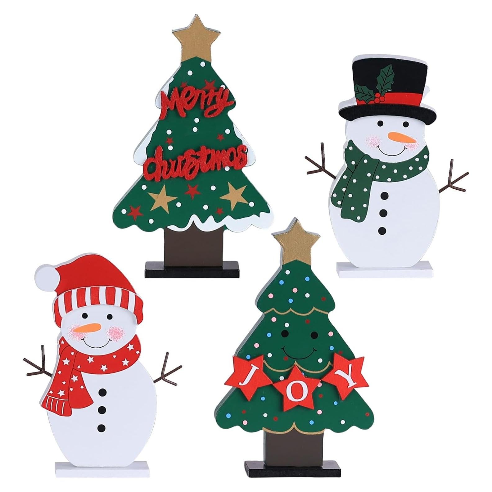 Decoraciones Navideñas DECSPAS - 4 Pcs Árboles y Muñecos de Nieve