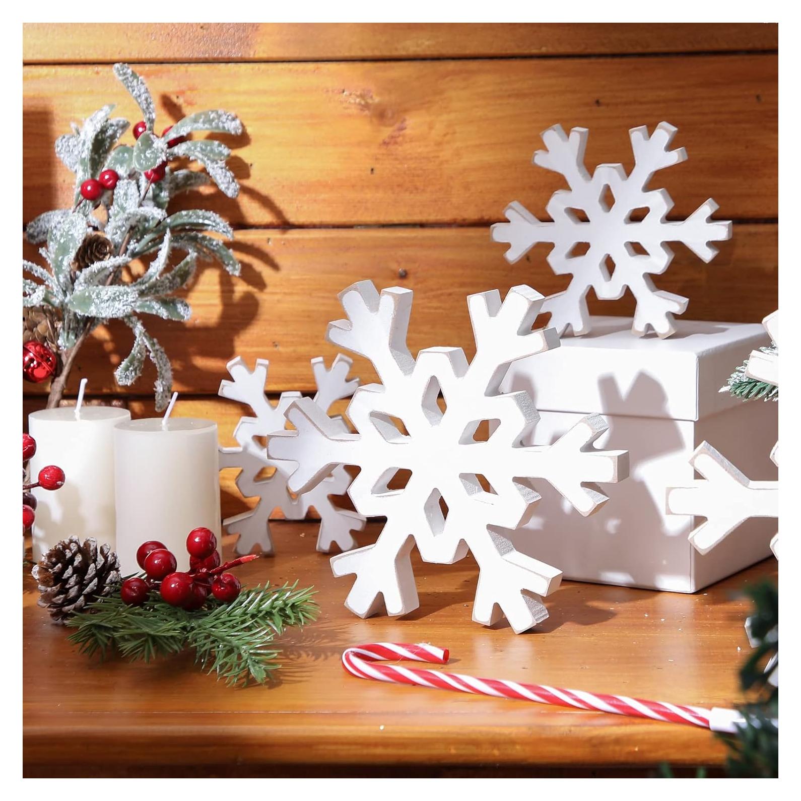 Juego de 3 Decoraciones de Copo de Nieve de Madera Cindeer