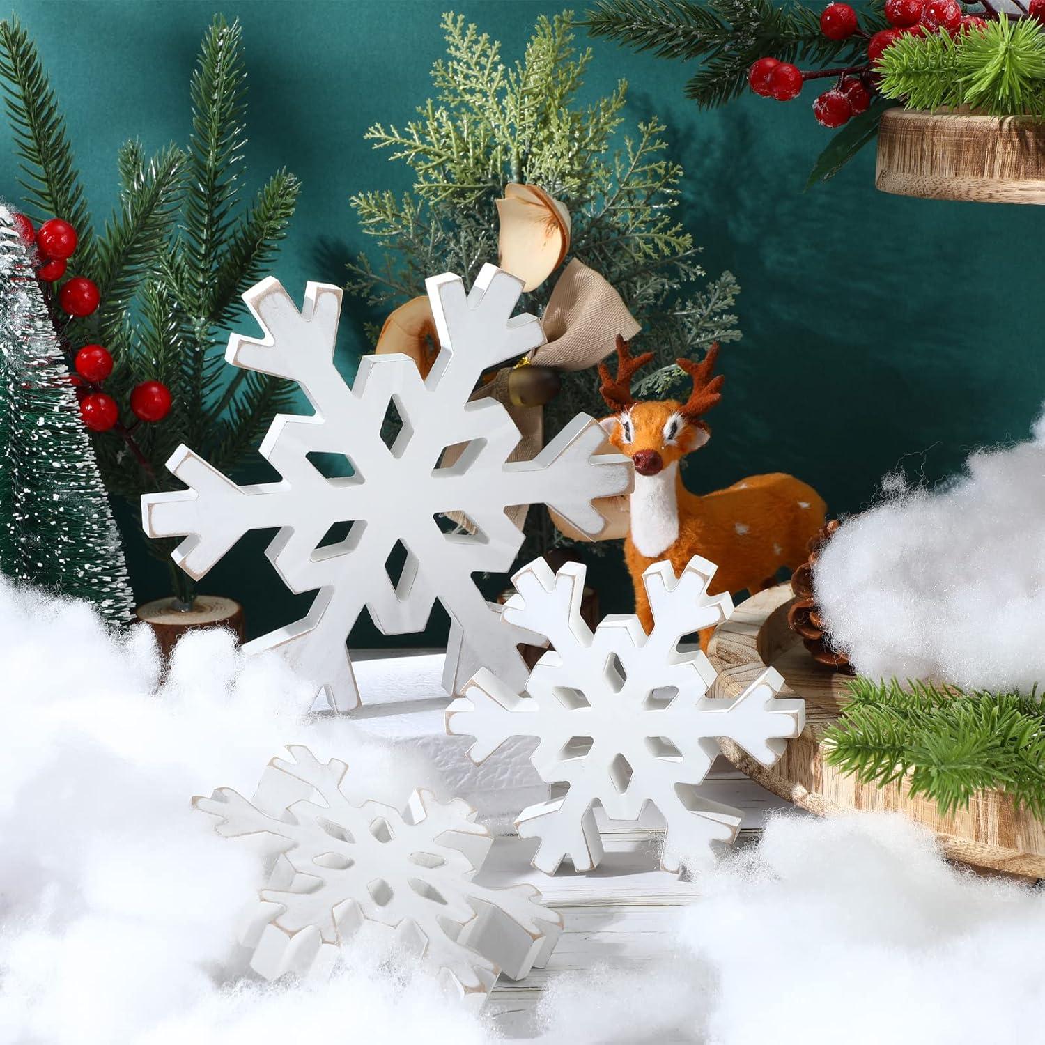 Juego de 3 Decoraciones de Copo de Nieve de Madera Cindeer