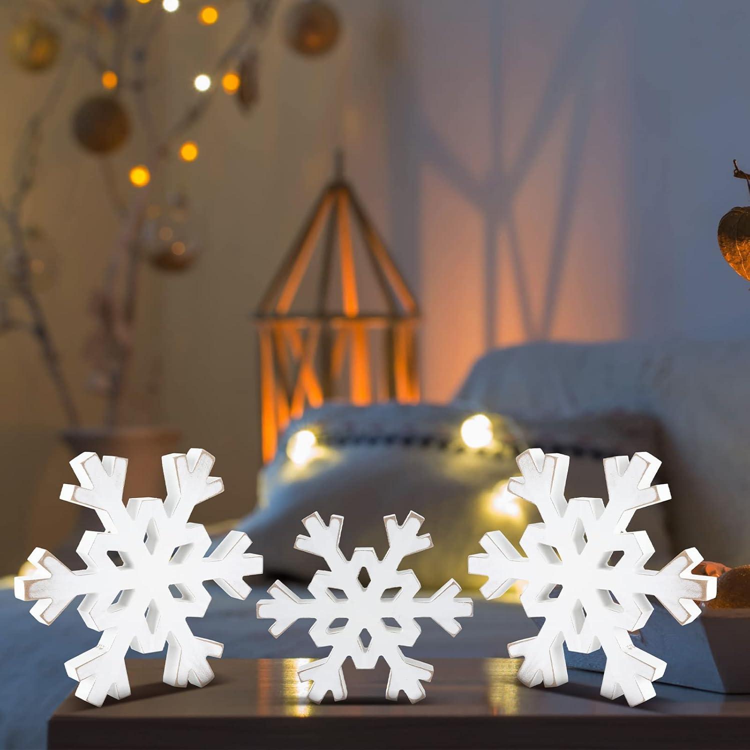 Juego de 3 Decoraciones de Copo de Nieve de Madera Cindeer