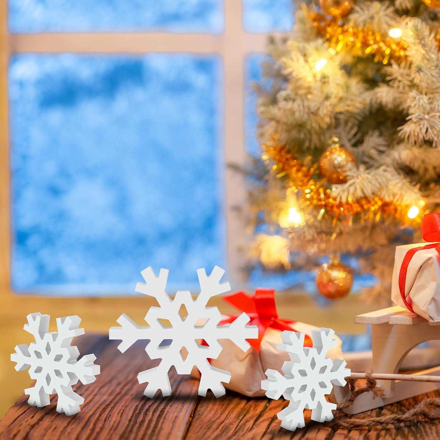 Juego de 3 Decoraciones de Copo de Nieve de Madera Cindeer