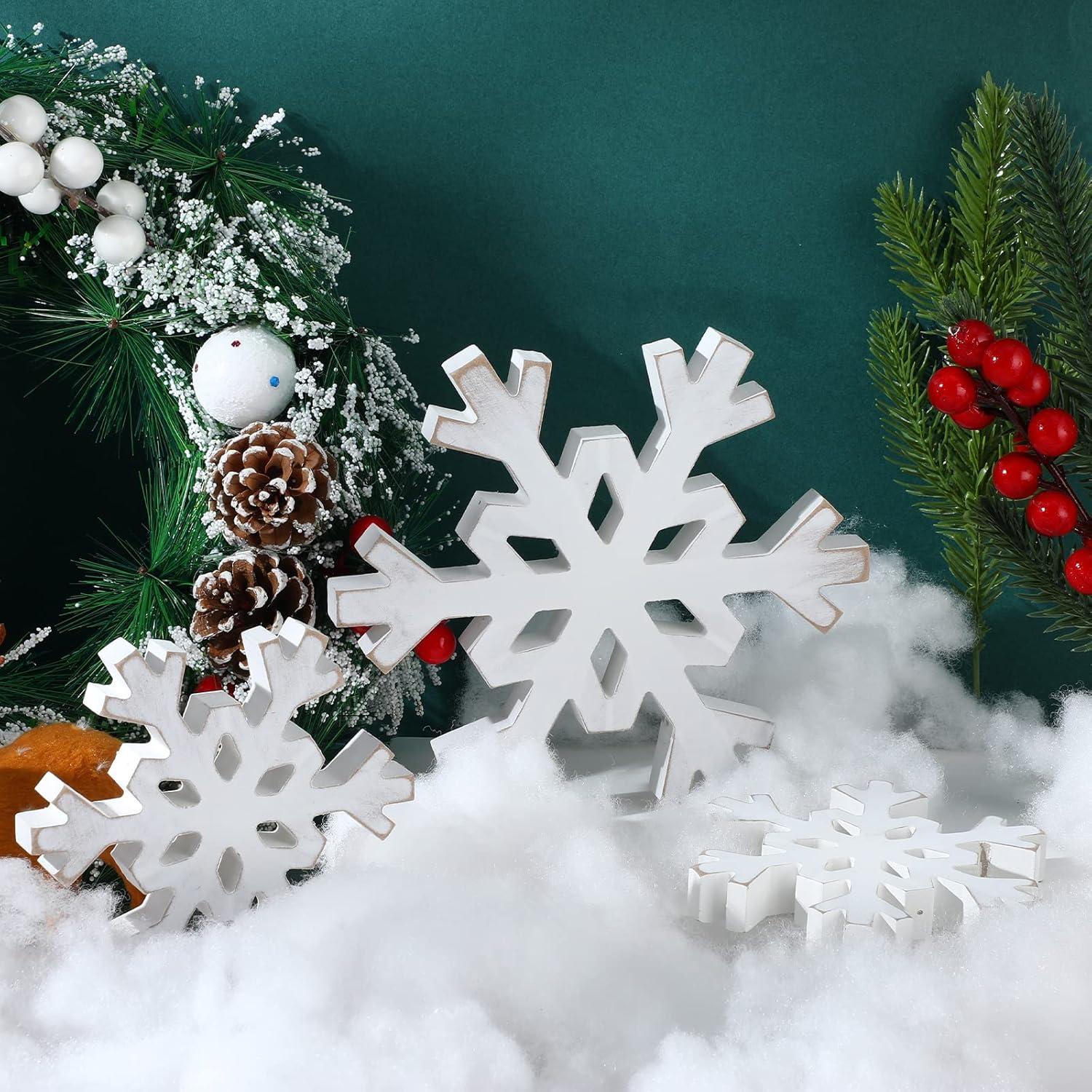 Juego de 3 Decoraciones de Copo de Nieve de Madera Cindeer