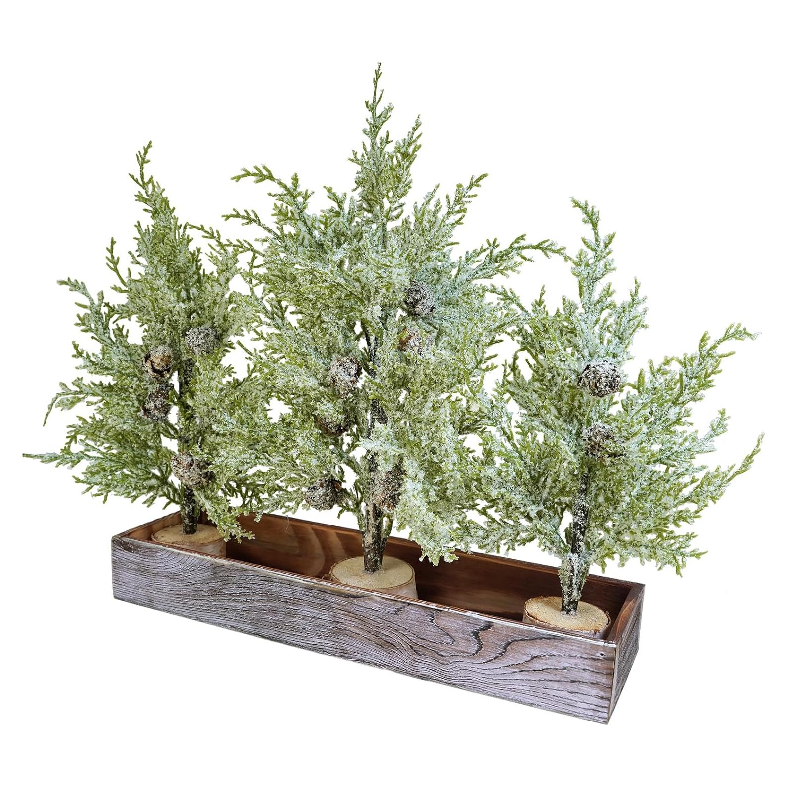 Winlyn 3 Árboles Mini Cedro Nevados Artificiales con Maceta