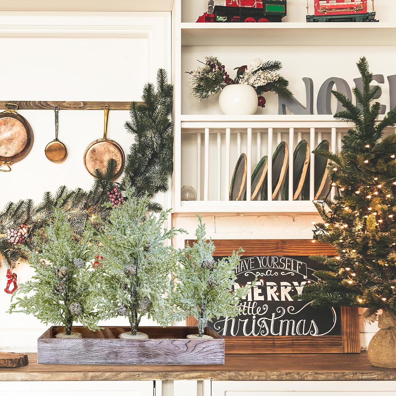 Winlyn 3 Árboles Mini Cedro Nevados Artificiales con Maceta