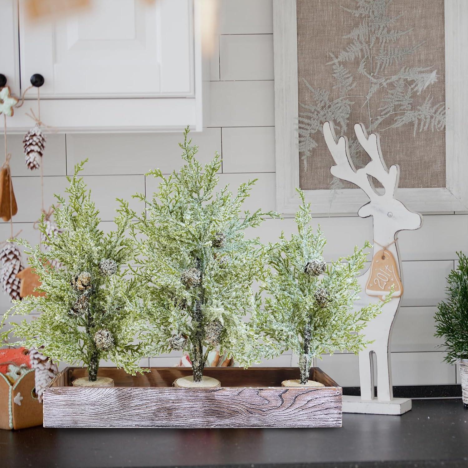 Winlyn 3 Árboles Mini Cedro Nevados Artificiales con Maceta