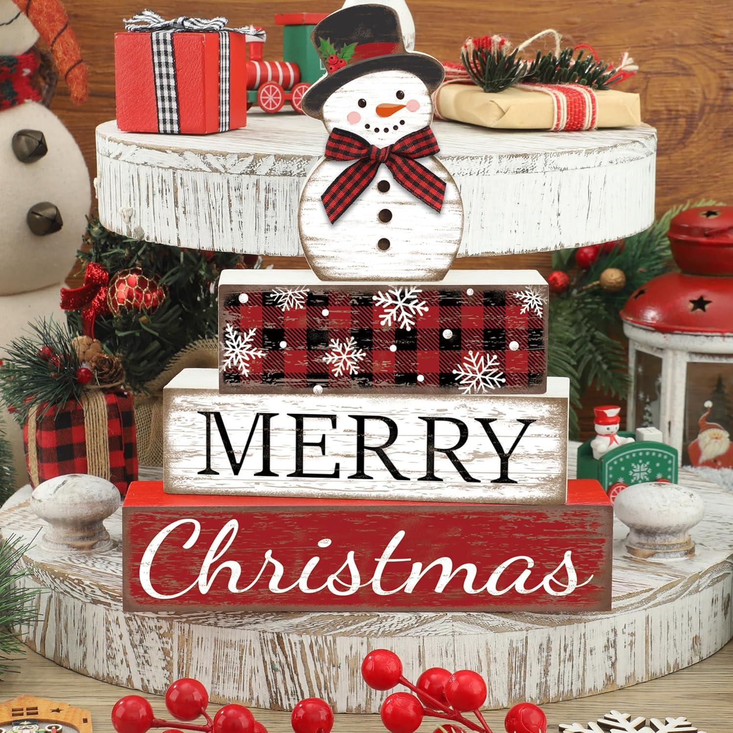 Decoración de Mesa de Navidad Muñeco de Nieve Augisteen 4 Pcs