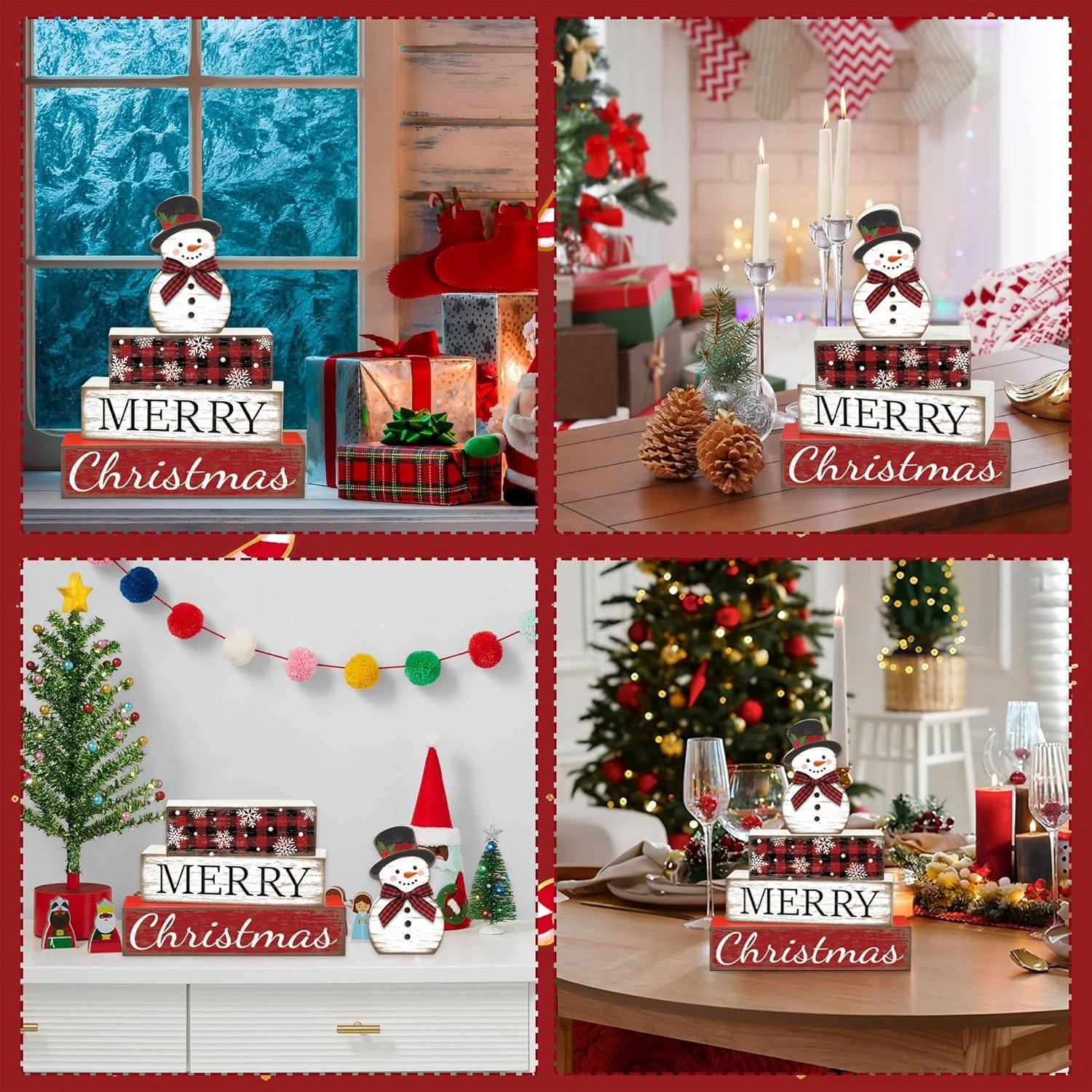 Decoración de Mesa de Navidad Muñeco de Nieve Augisteen 4 Pcs