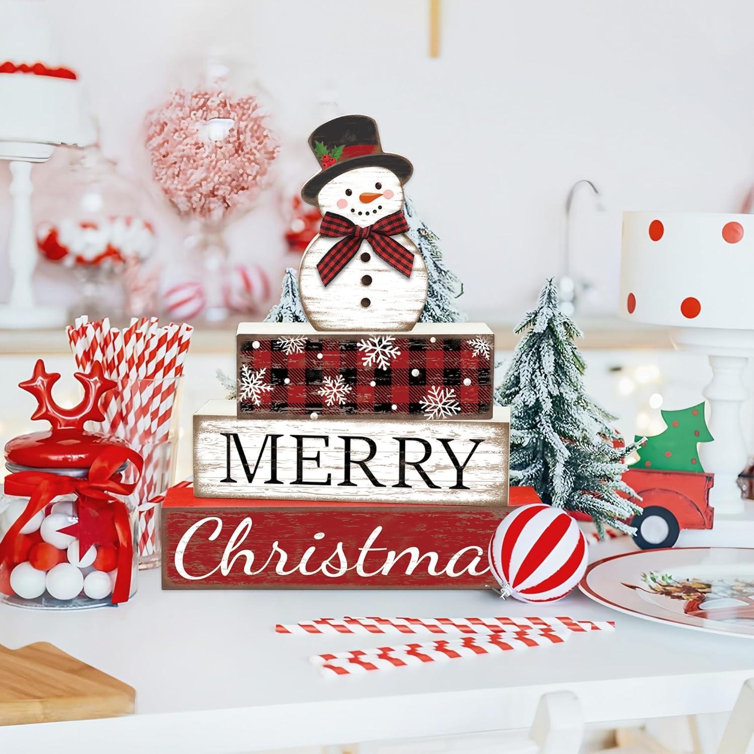 Decoración de Mesa de Navidad Muñeco de Nieve Augisteen 4 Pcs