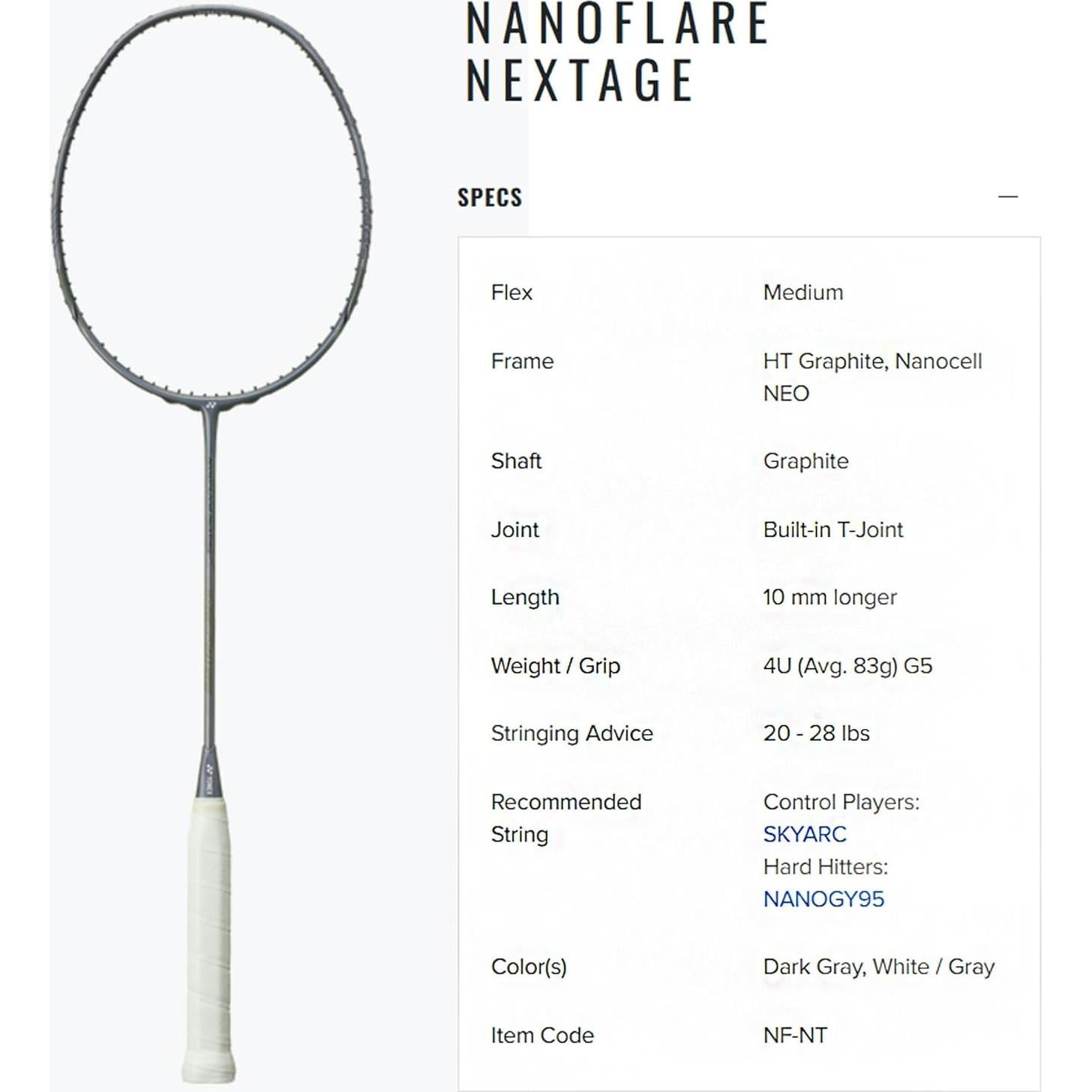 Raqueta de Bádminton YONEX Nanoflare Nextage 83g Grafito