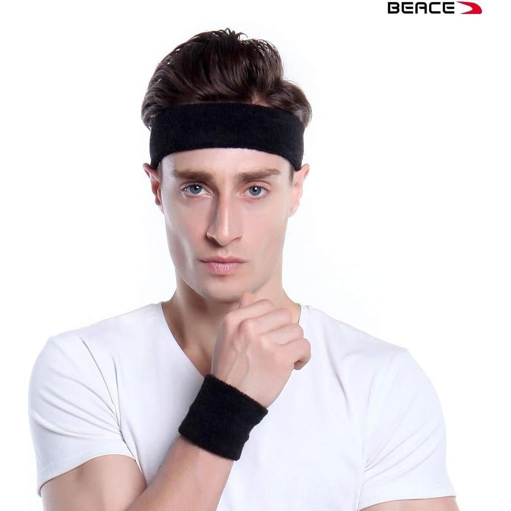 BEACE Bandas de Sudor 6PCS Algodón para Deportes - Blanco