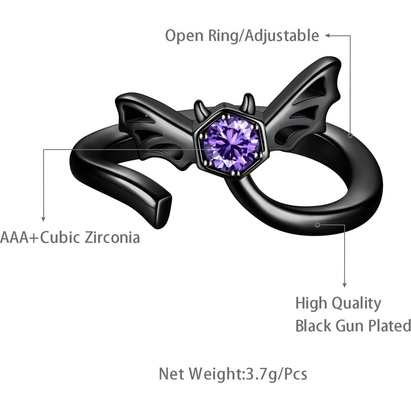 Anillo ajustable de murciélago Beautlace con circonitas