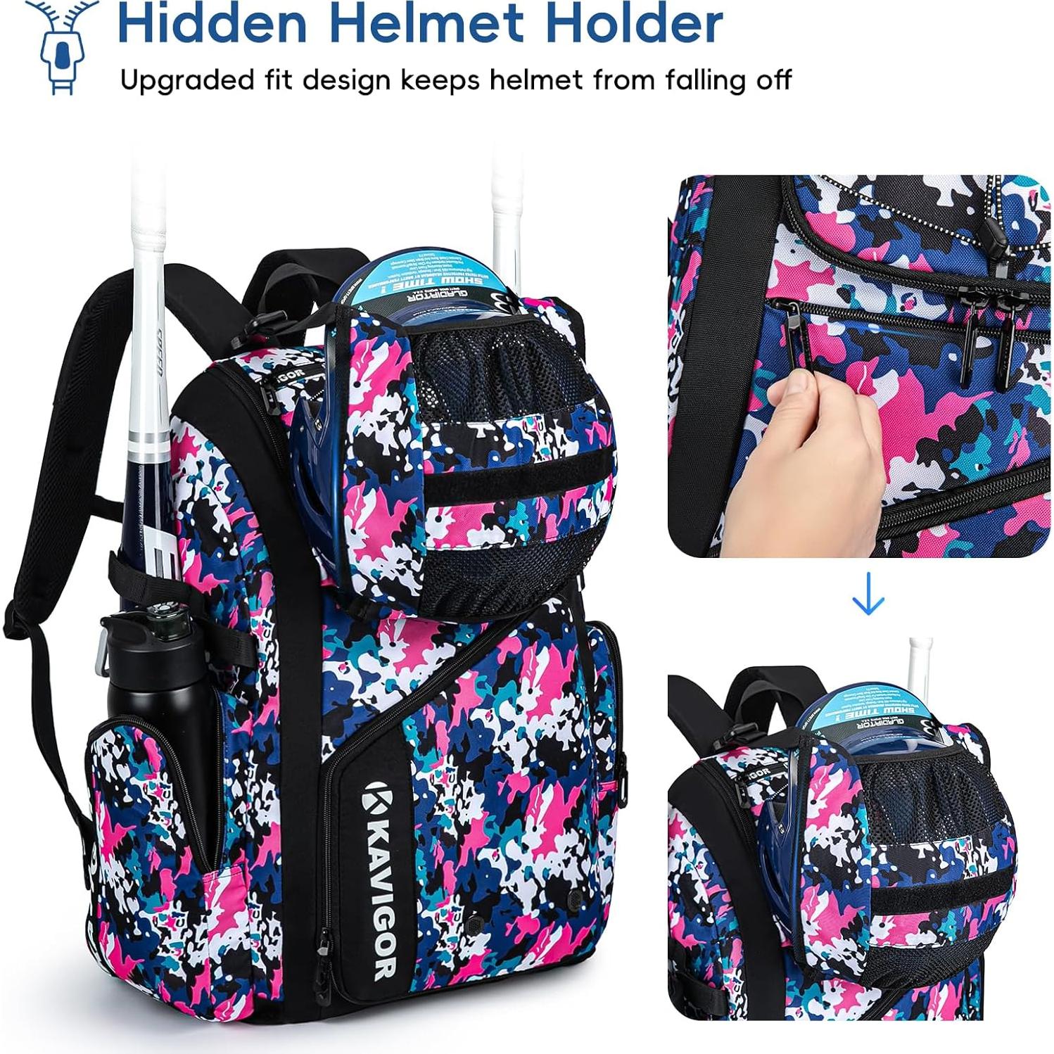 Bolsa de Béisbol KAVIGOR 50L para Jóvenes y Adultos Camo Rosa