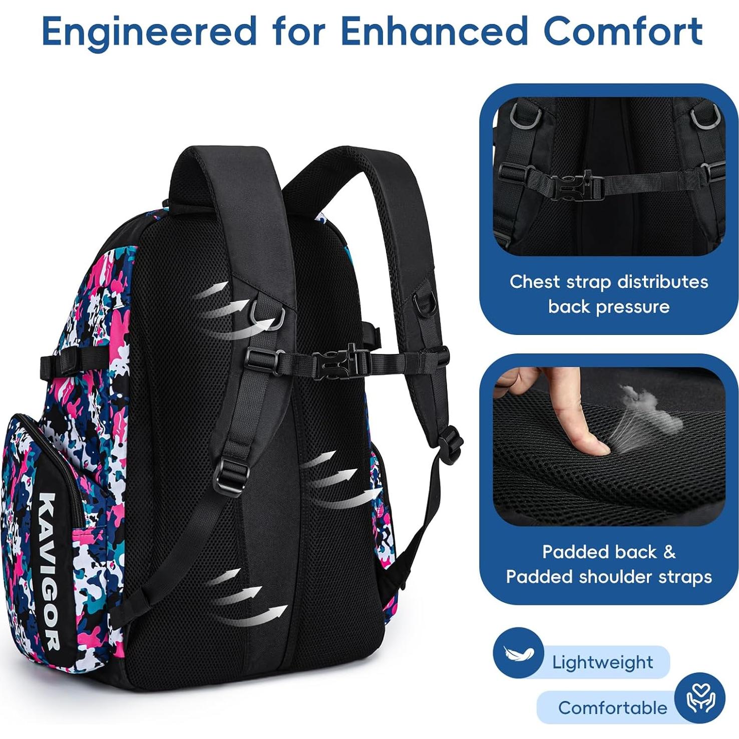 Bolsa de Béisbol KAVIGOR 50L para Jóvenes y Adultos Camo Rosa