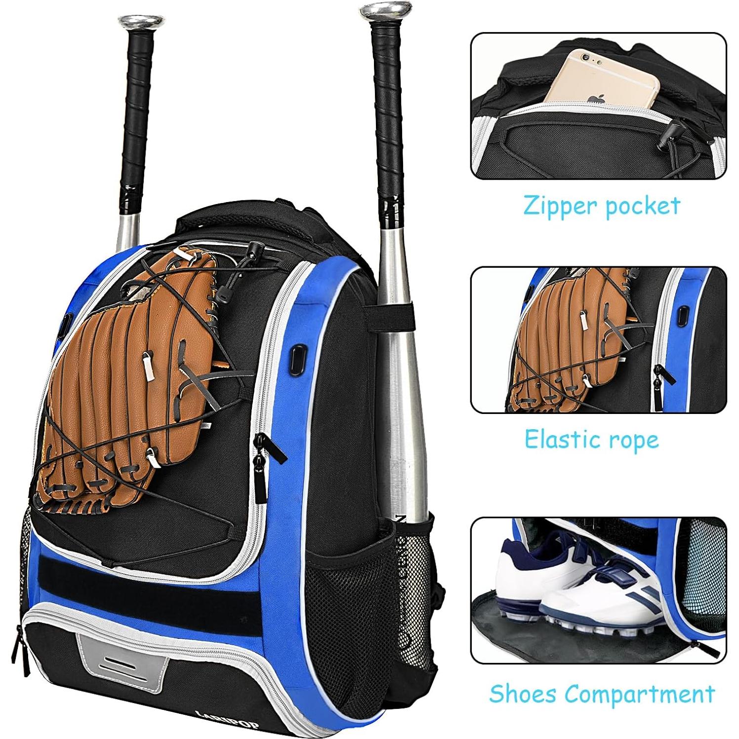 Mochila de Béisbol LARIPOP Azul/Blanco con Compartimento para Zapatos