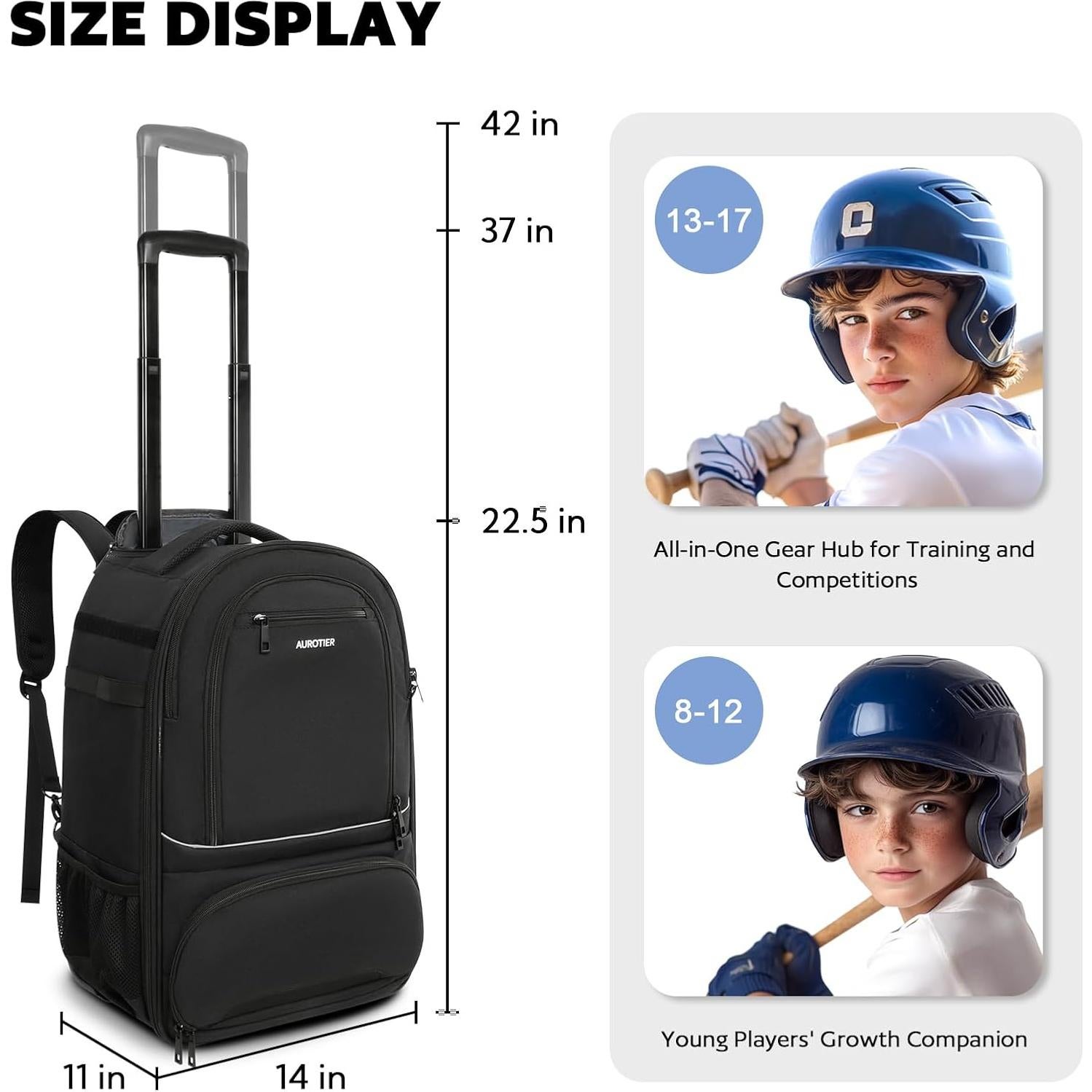 Mochila de béisbol rodante AUROTIER Au603200blk 56L