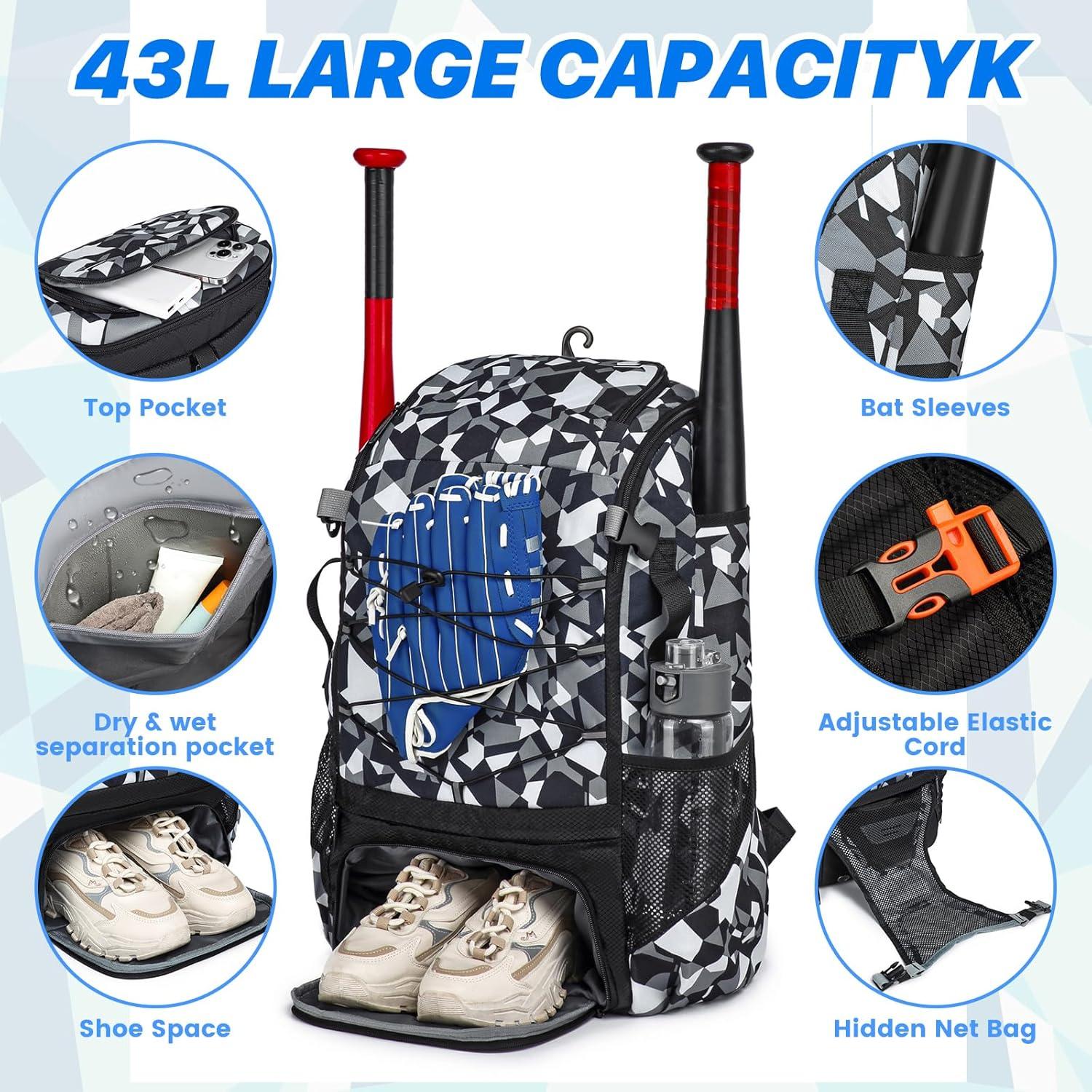 Bolsa de Softbol GOTECH Camuflaje Negro 29L con Compartimentos