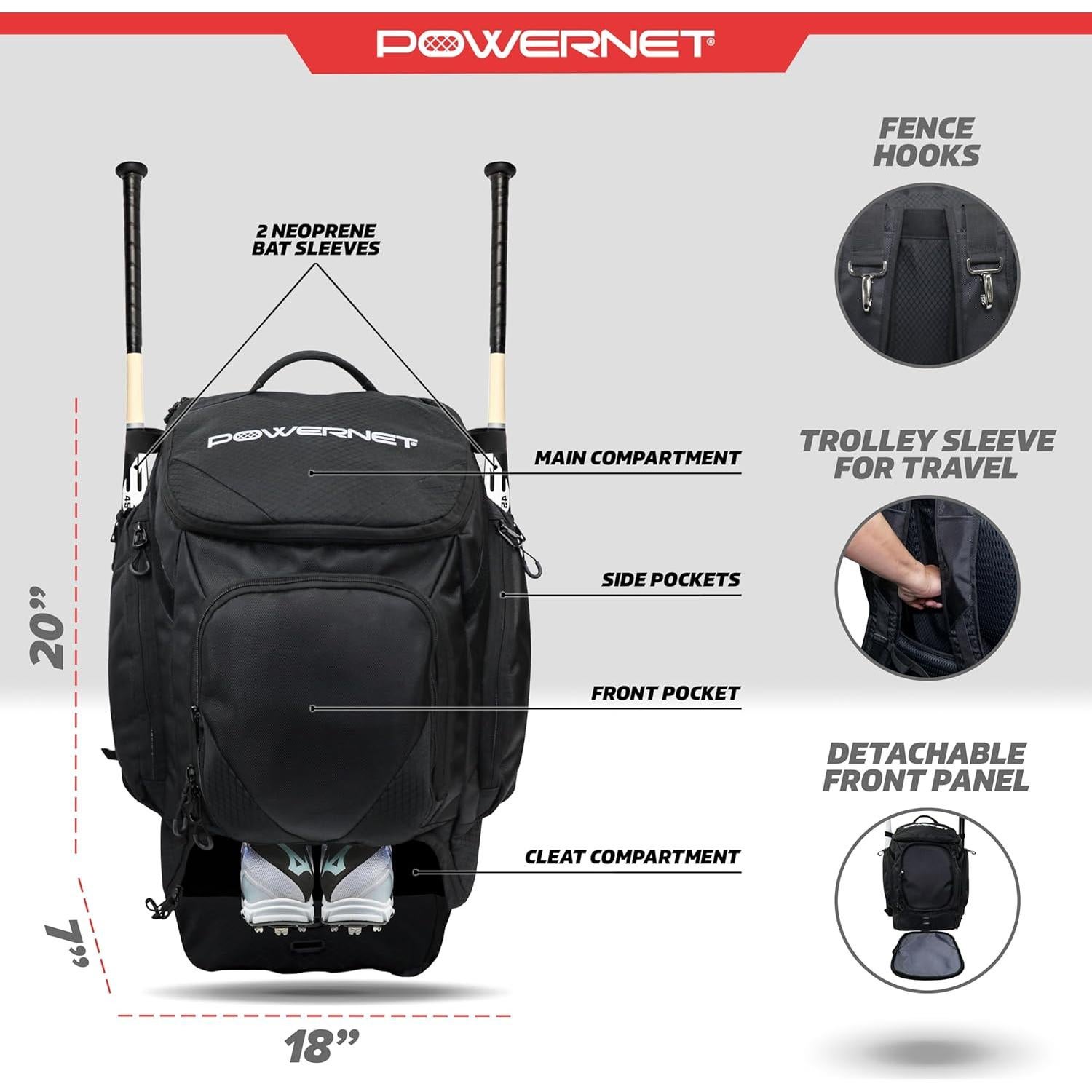 Mochila de Béisbol PowerNet Surge con Compartimentos y Fundas
