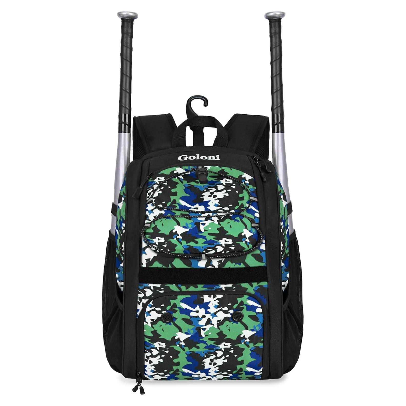 Bolsa de béisbol juvenil Goloni, mochila 30L verde camuflaje