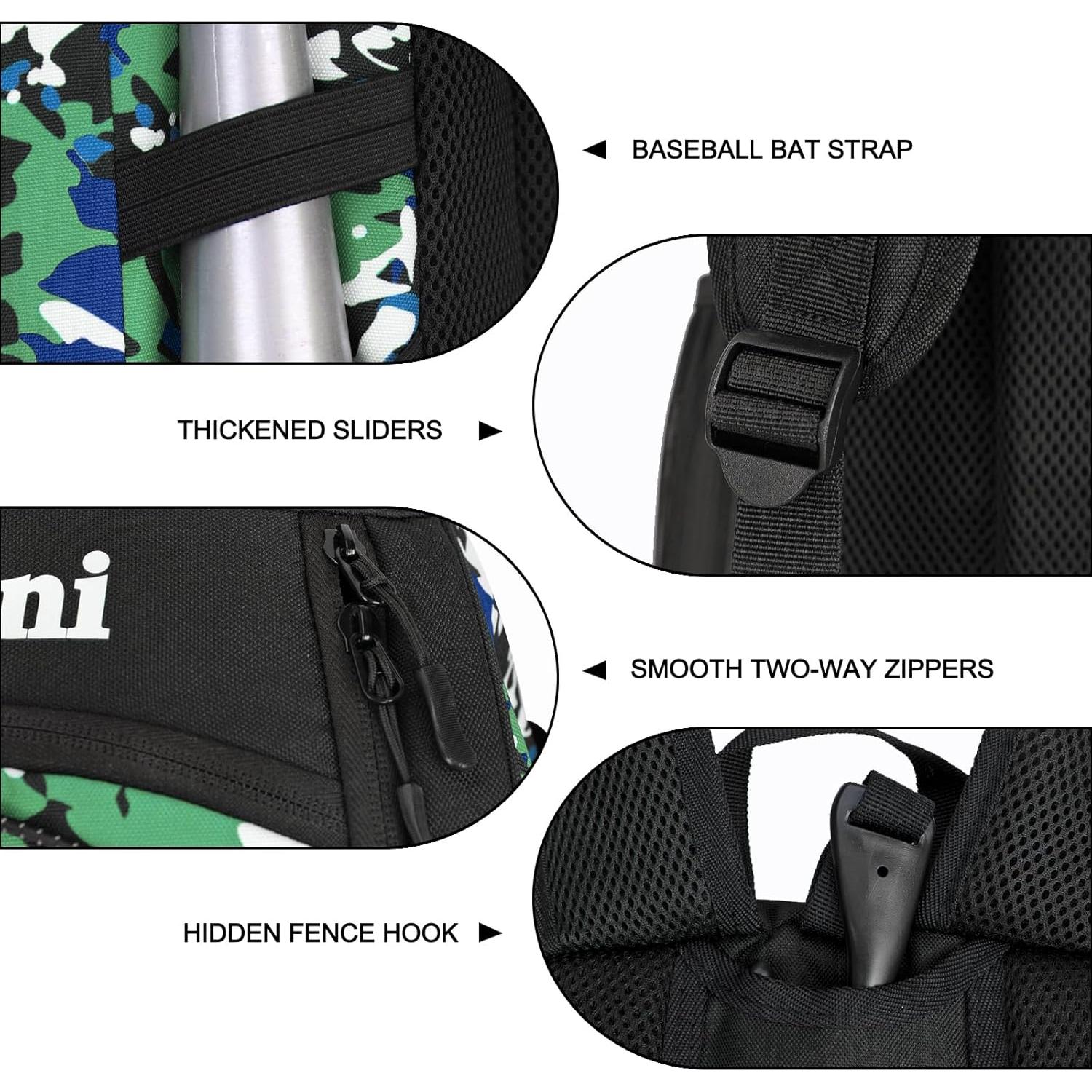 Bolsa de béisbol juvenil Goloni, mochila 30L verde camuflaje