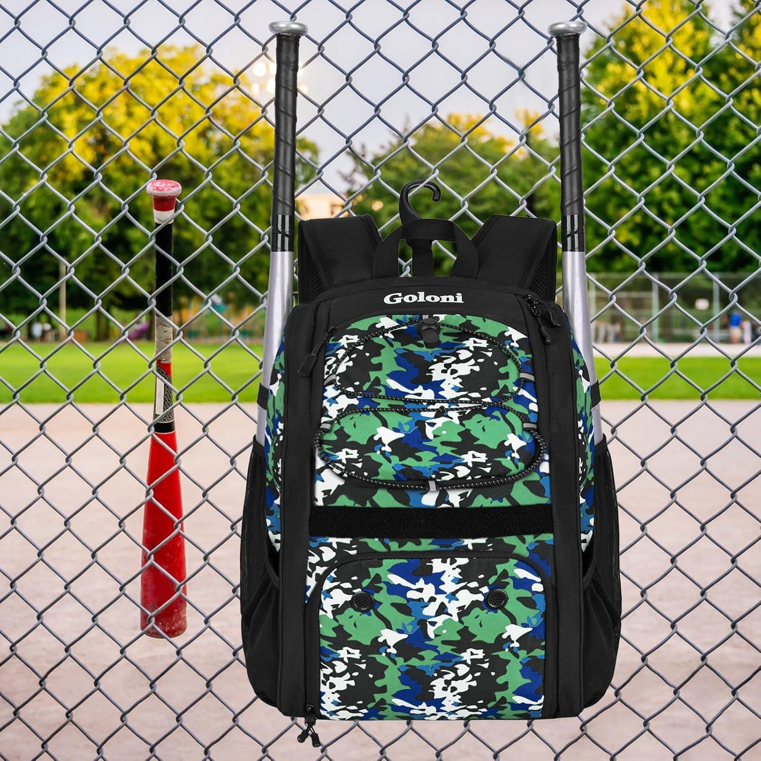 Bolsa de béisbol juvenil Goloni, mochila 30L verde camuflaje