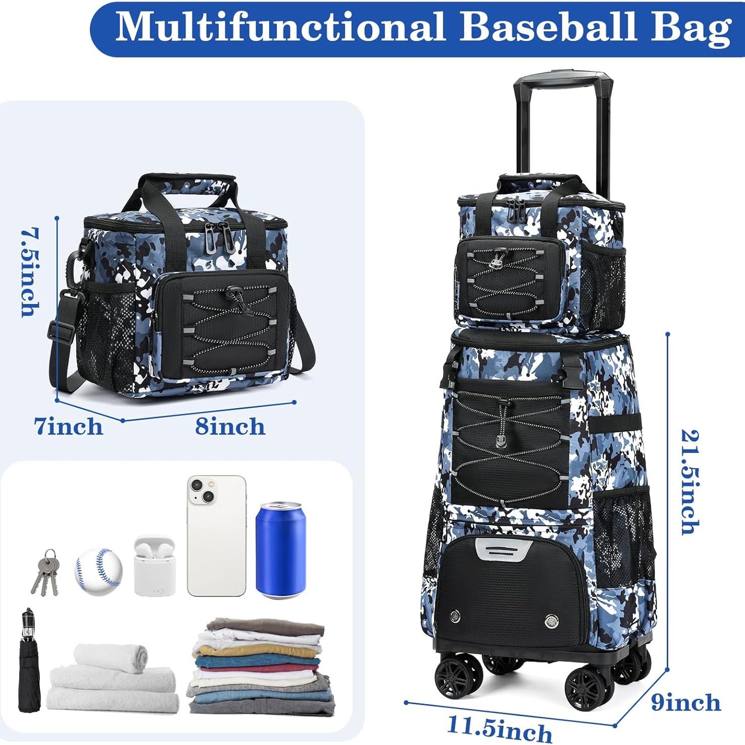 Bolsa de béisbol con ruedas JDITVYHANO - Camuflaje 5 compartimentos