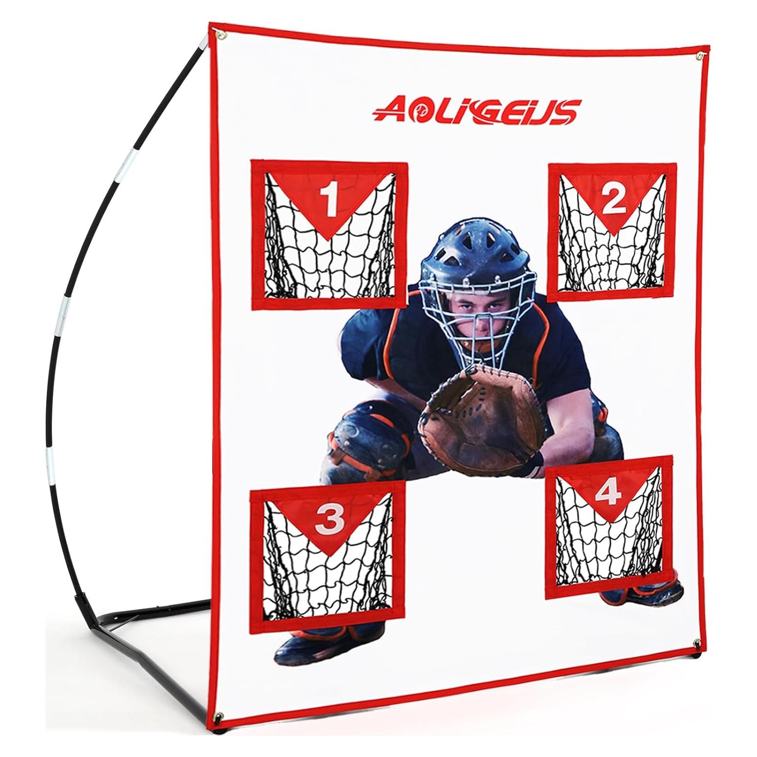 Red de Lanzamiento de Béisbol y Softbol AOLIGEIJS con 4 Bolsillos