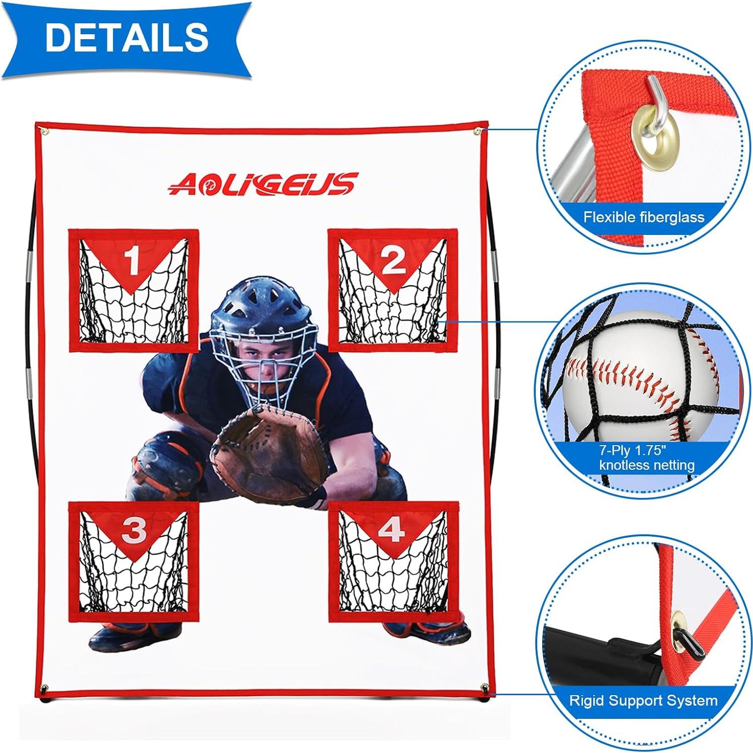 Red de Lanzamiento de Béisbol y Softbol AOLIGEIJS con 4 Bolsillos