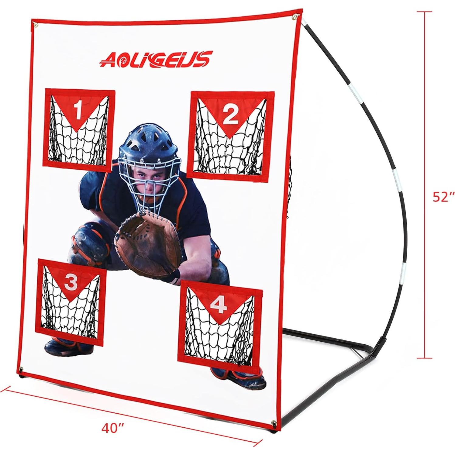 Red de Lanzamiento de Béisbol y Softbol AOLIGEIJS con 4 Bolsillos