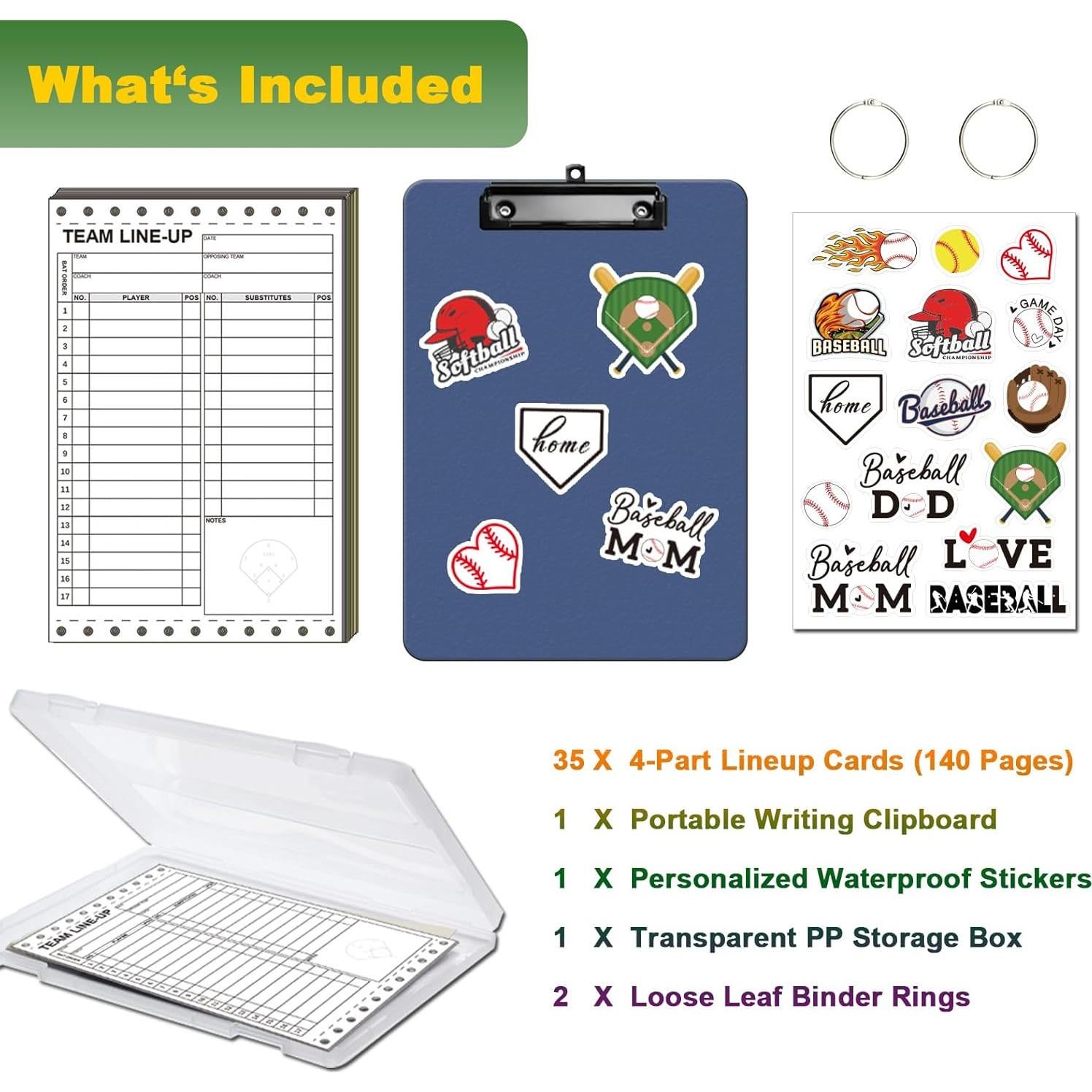 Tarjetas de Alineación para Béisbol y Softbol Genérico - 35 Juegos