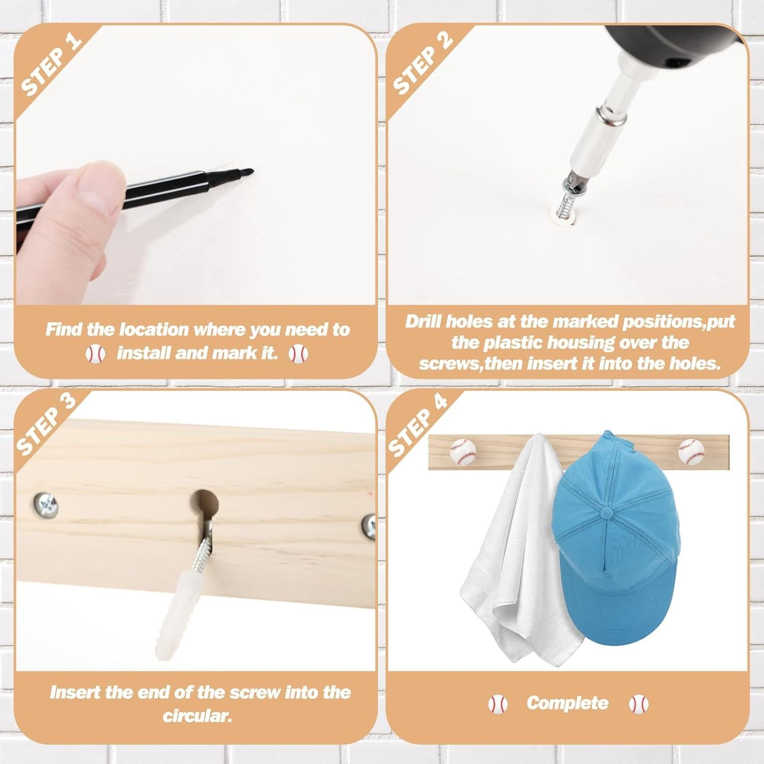 Estantes de Madera Leinuosen 2 Pcs Ganchos de Béisbol 40x5cm