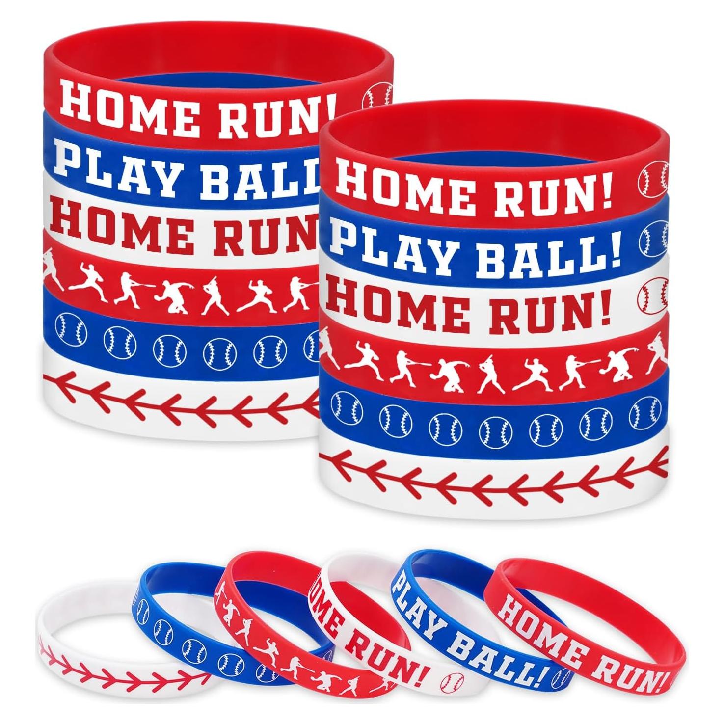 36 Pulseras de Silicona de Béisbol JarThenaAMCS - Rojo, Azul, Blanco